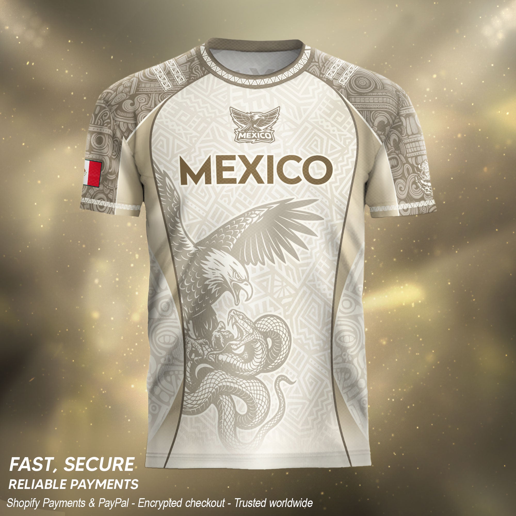 Mexico Beige Aztec Eagle Snake Heritage Soccer Jersey Mexican Pride Design