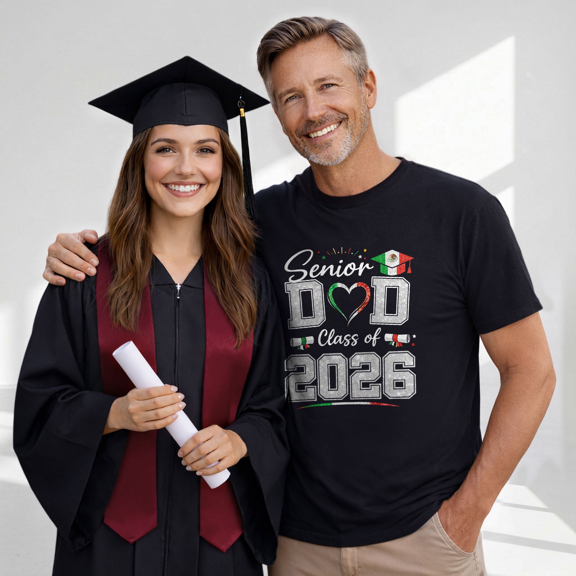 Senior Family 2026 Mexico Flag Shirt - Proud Mexican Graduate Silver Glitter Tee
