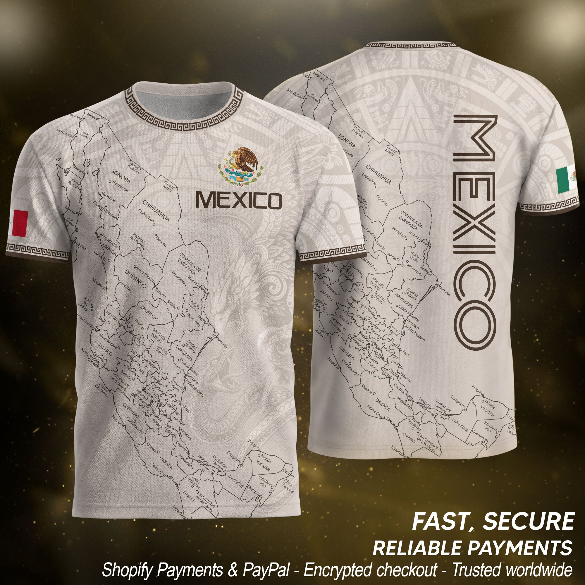Mexico Soccer Jersey White Map Aztec Heritage Design - Mexico National Team Fan Gift Shirt
