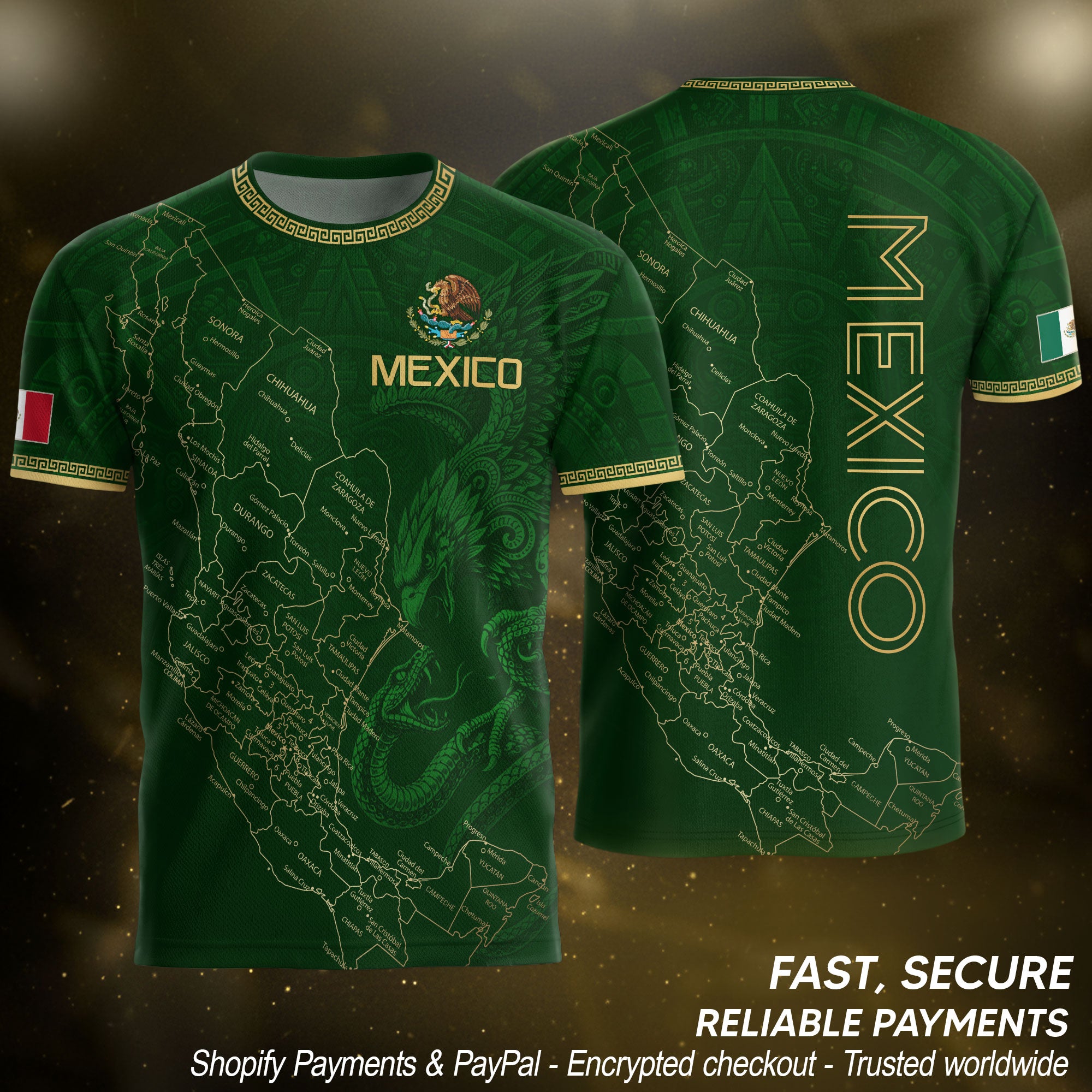 Men's Green Mexico Map Eagle & Snake Graphic T-Shirt – Mexico Country Outline Print Tee