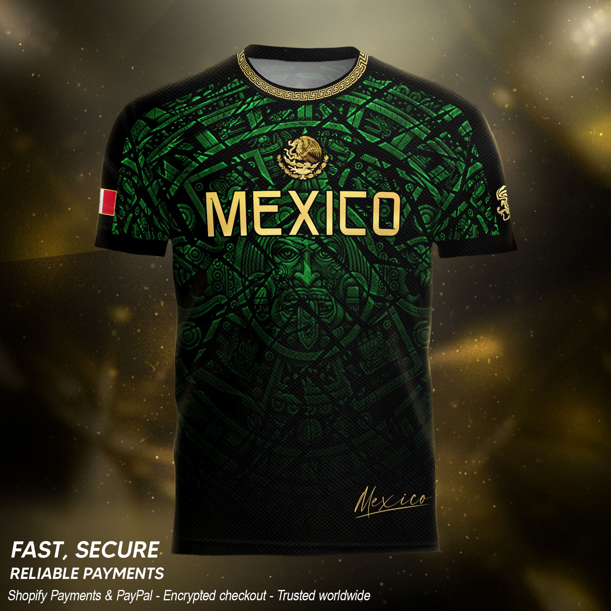 Mexico Soccer Jersey Green Black Aztec Sun Stone - Mexico Fan Heritage Style Shirt For Men, For Women