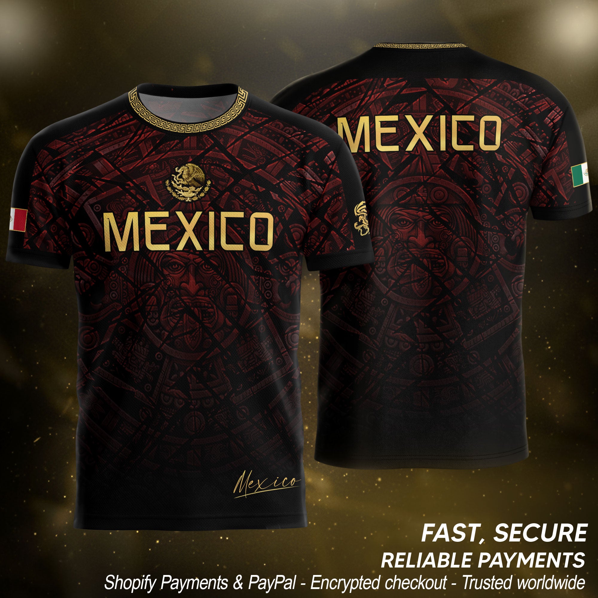 Mexico Football Jersey Maroon Gold Aztec Style – Breathable Shirt for Soccer Fans
