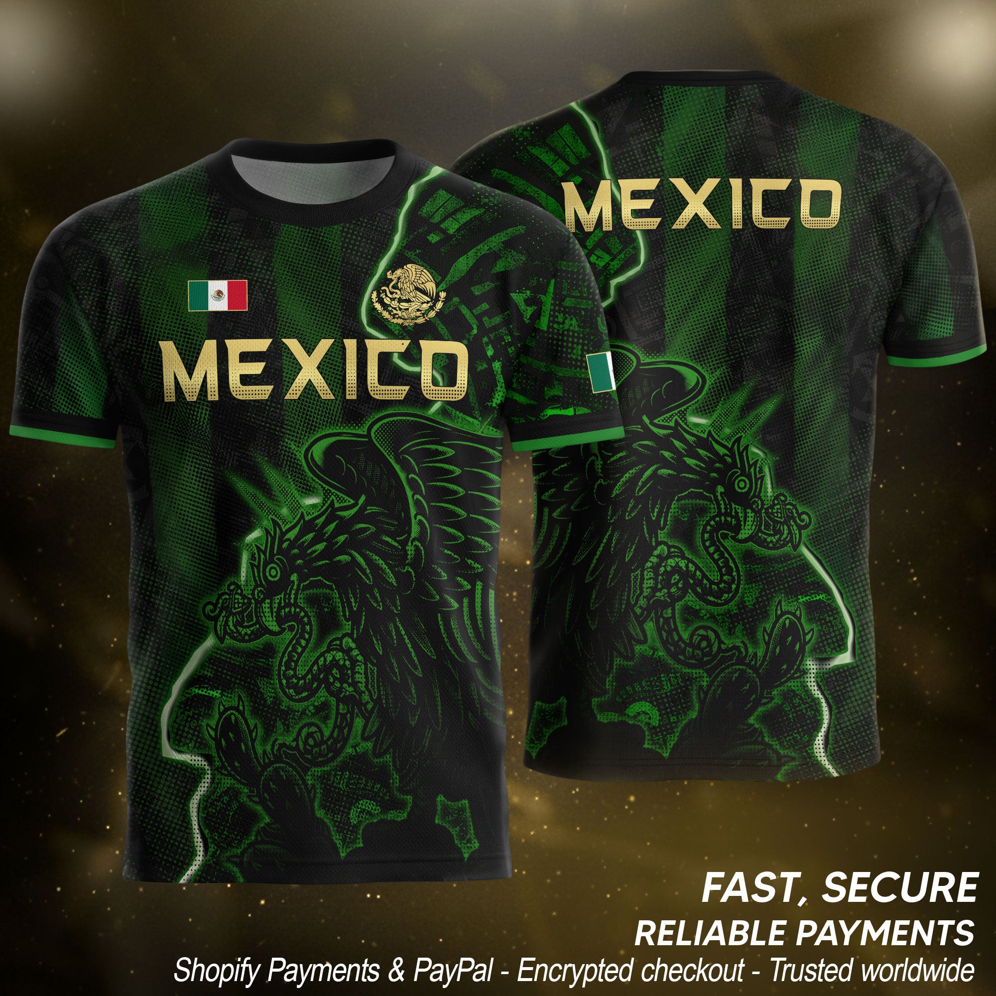 Mexico Soccer Jersey Green Black Electric Eagle - Mexico National Team Fan Heritage Shirt