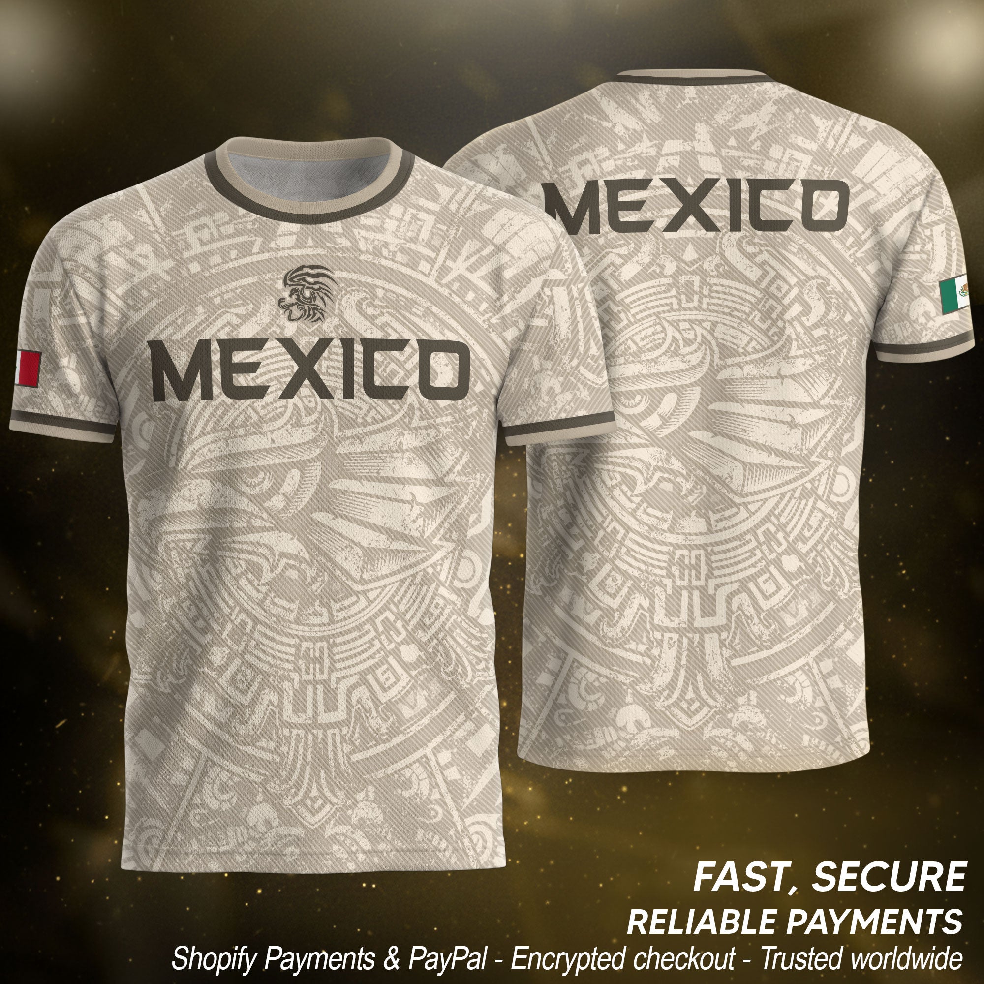 Mexico Soccer Jersey Beige Aztec Eagle - Modern Heritage Football Fan Tee