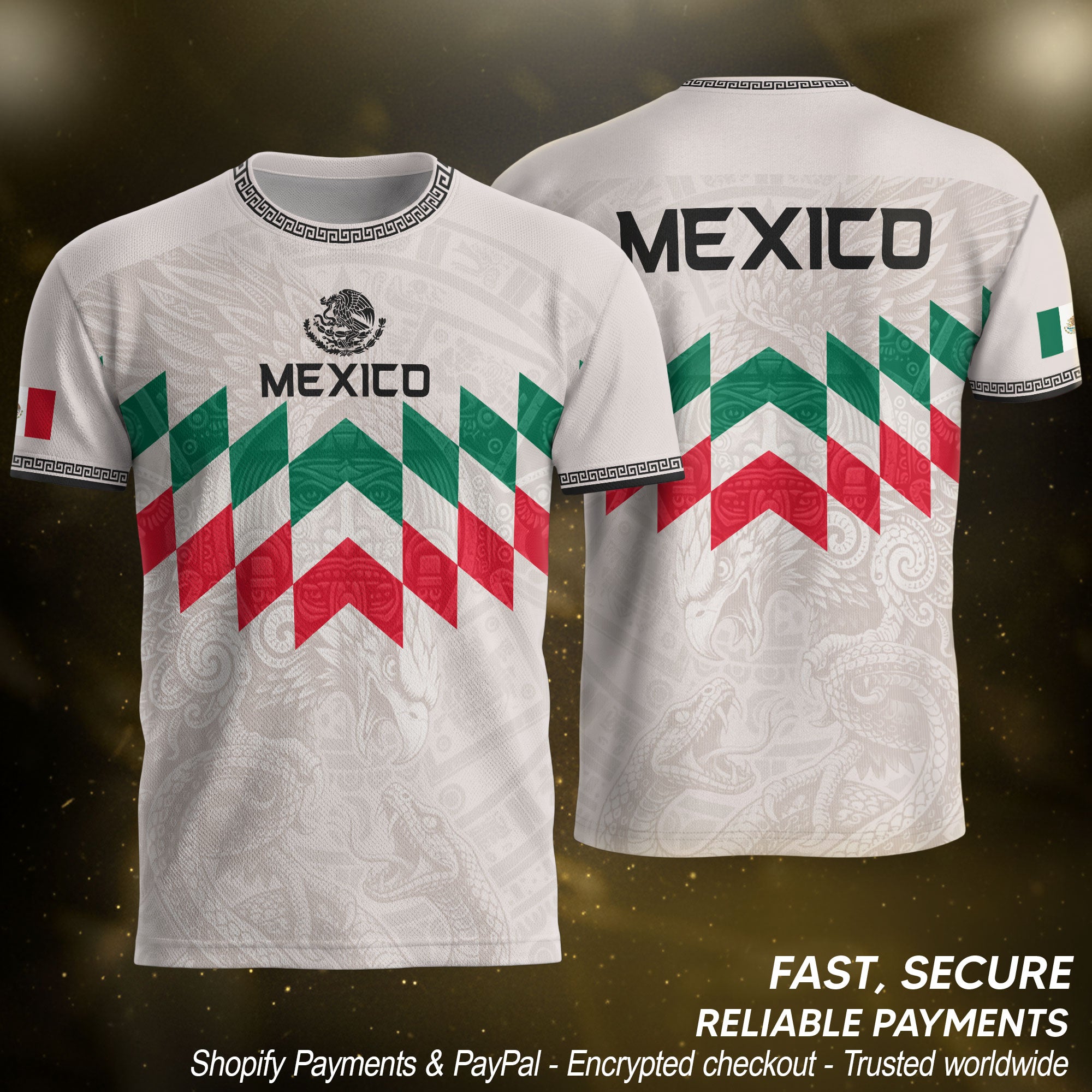 Mexico Soccer Jersey White Chevron Aztec - Mexico National Team Fan Heritage Shirt