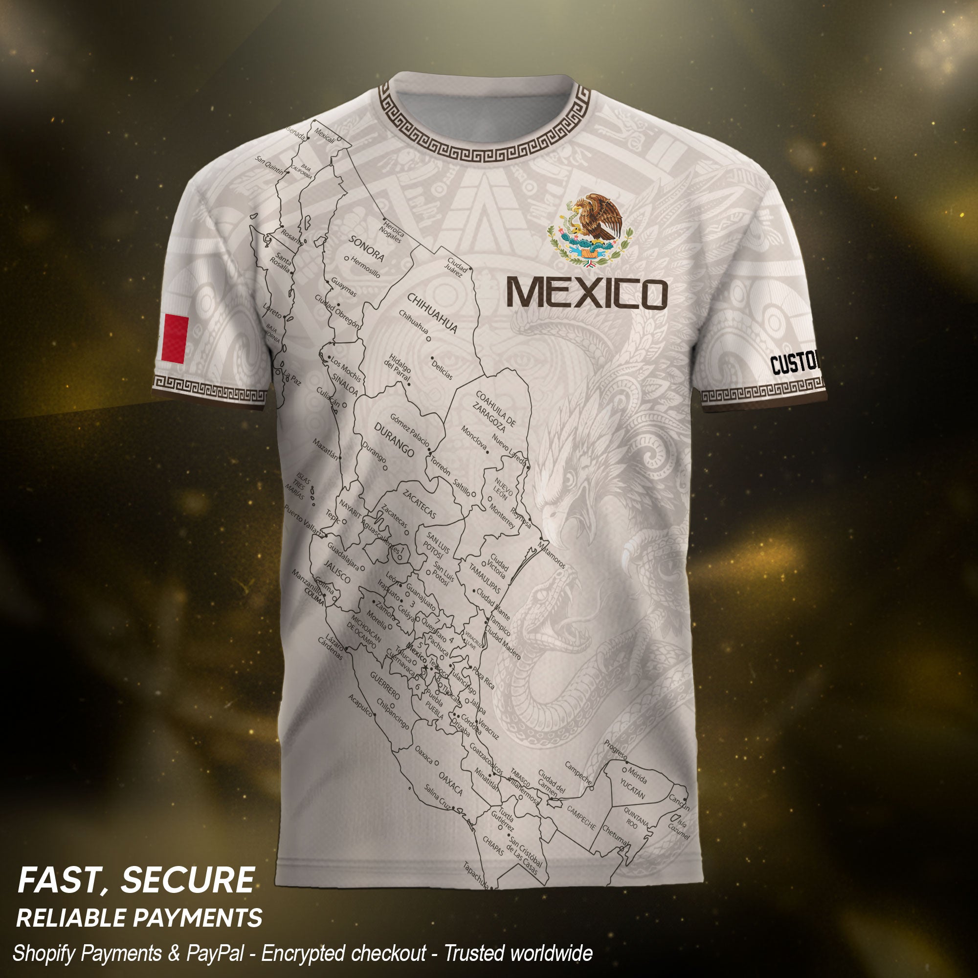 Mexico Soccer Jersey Custom Name - Vintage Map & Eagle Heritage White Football Shirt