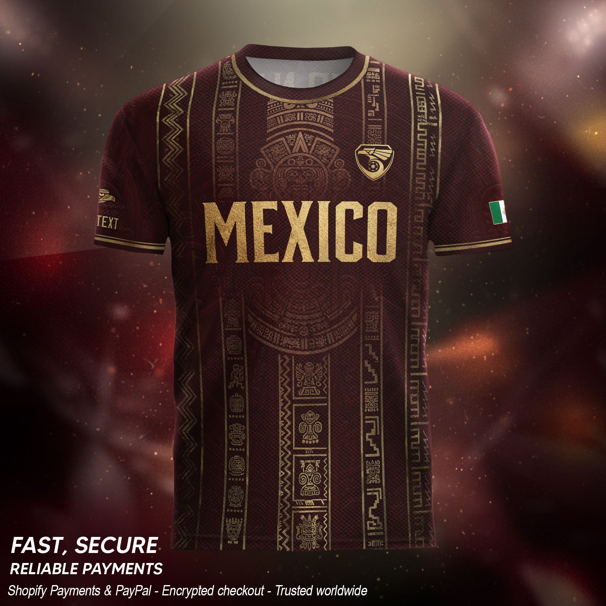 Mexico Soccer Jersey Custom Name Number Aztec Calendar Maroon Shirt