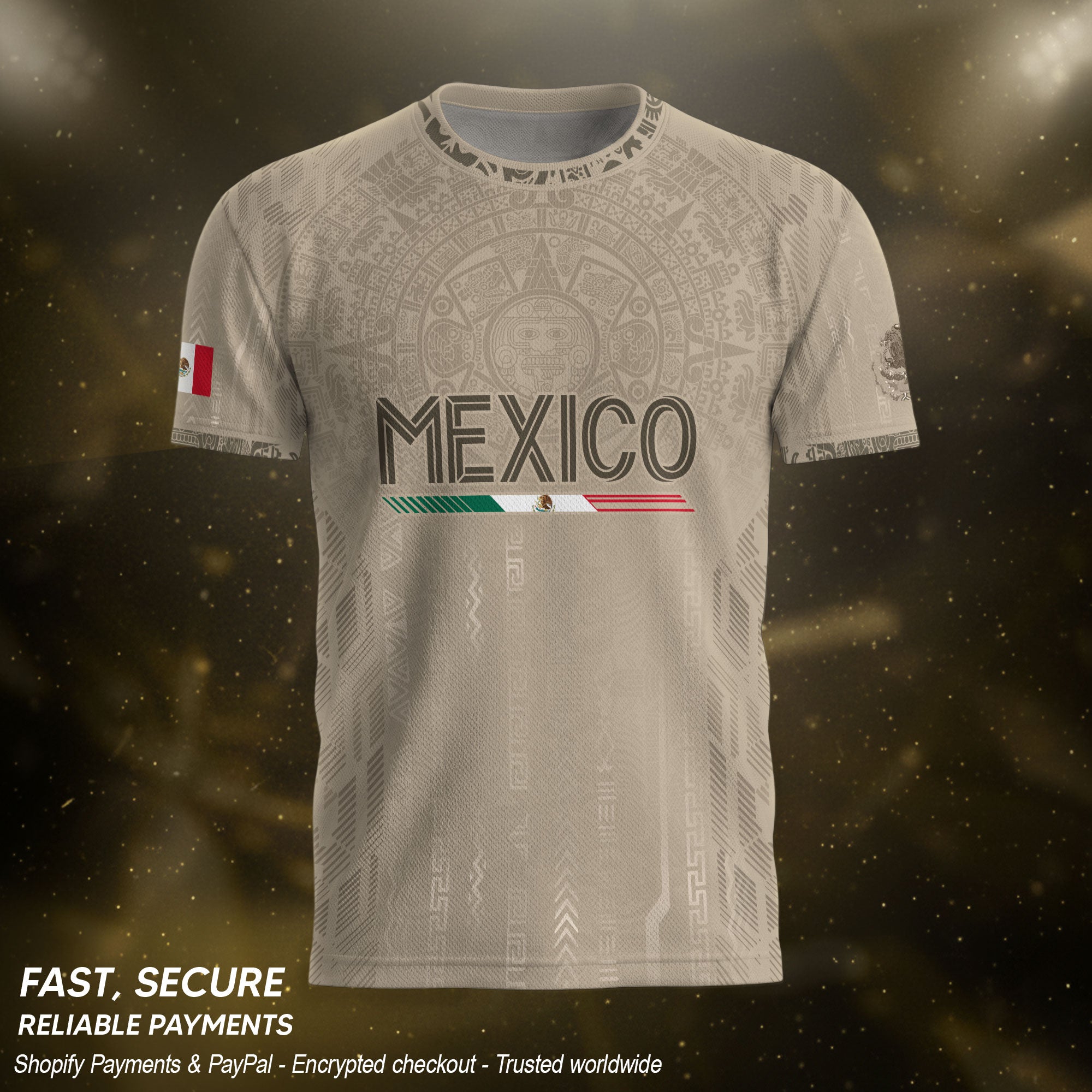 Mexico Soccer Jersey Beige Aztec Calendar Mexican Football Fan Shirt Tee