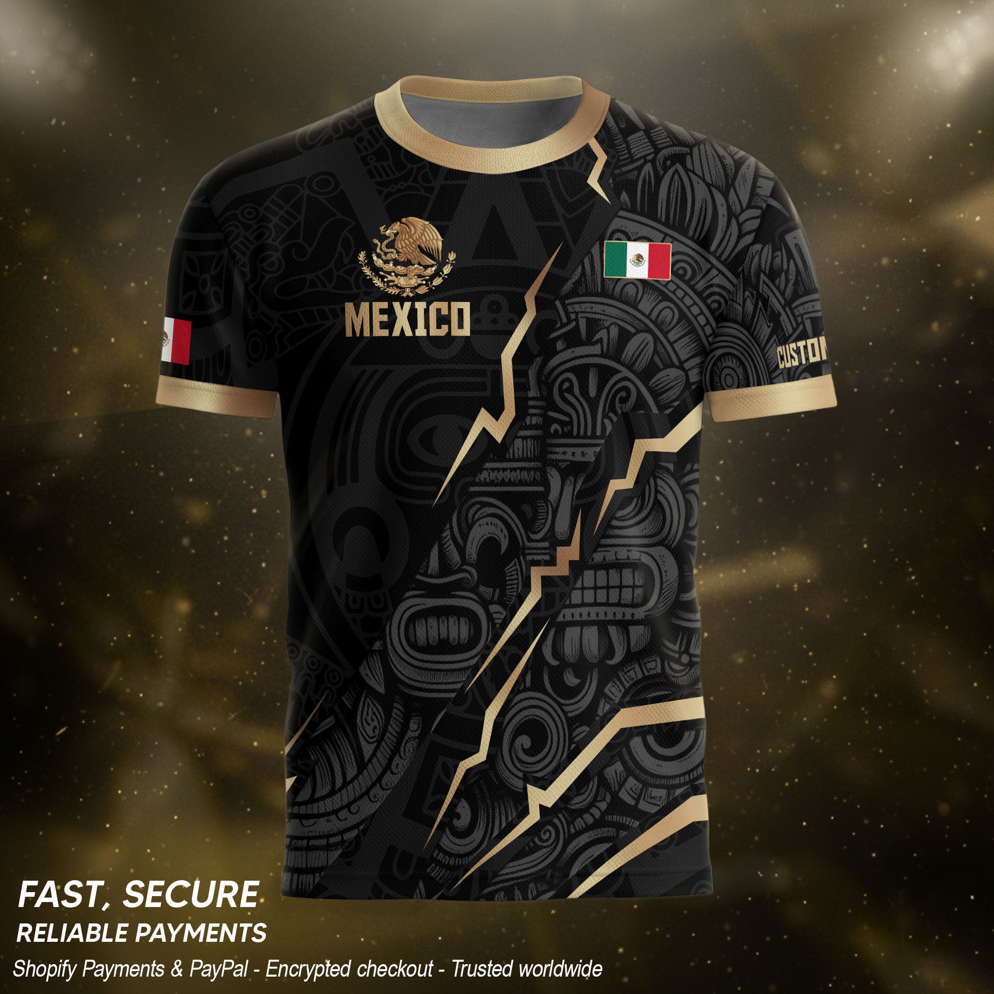 Mexico Soccer Jersey Black Gold Aztec Eagle Heritage Custom Mexican Football Shirt