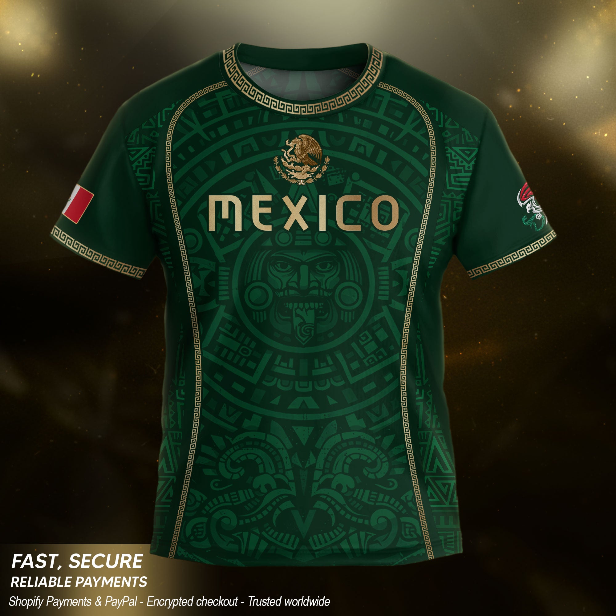 Camiseta de fútbol juvenil con estampado vertical del Águila Dorada Negra de México