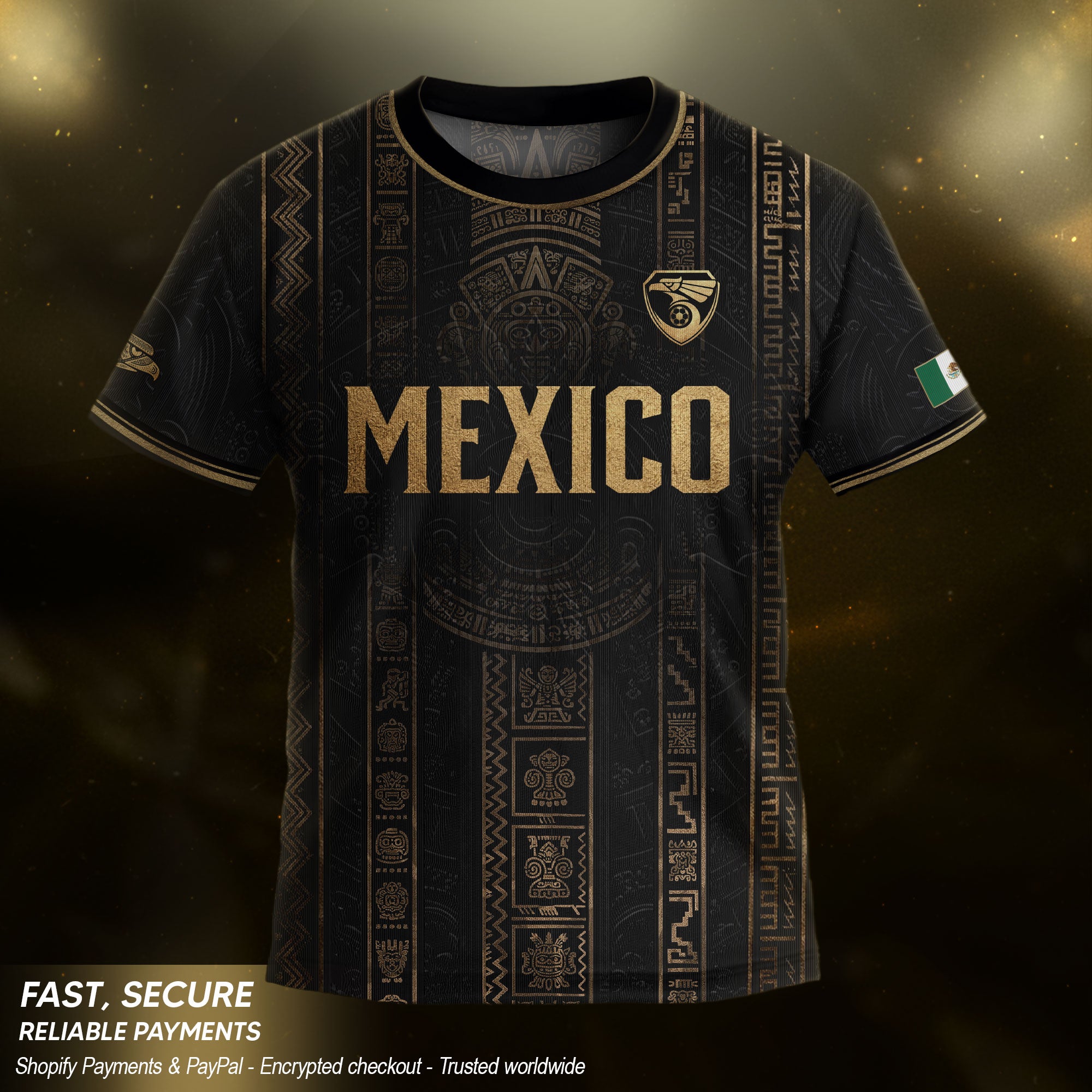 Mexico Soccer Jersey Youth Black Aztec Calendar Sun Stone Heritage Football Shirt Set
