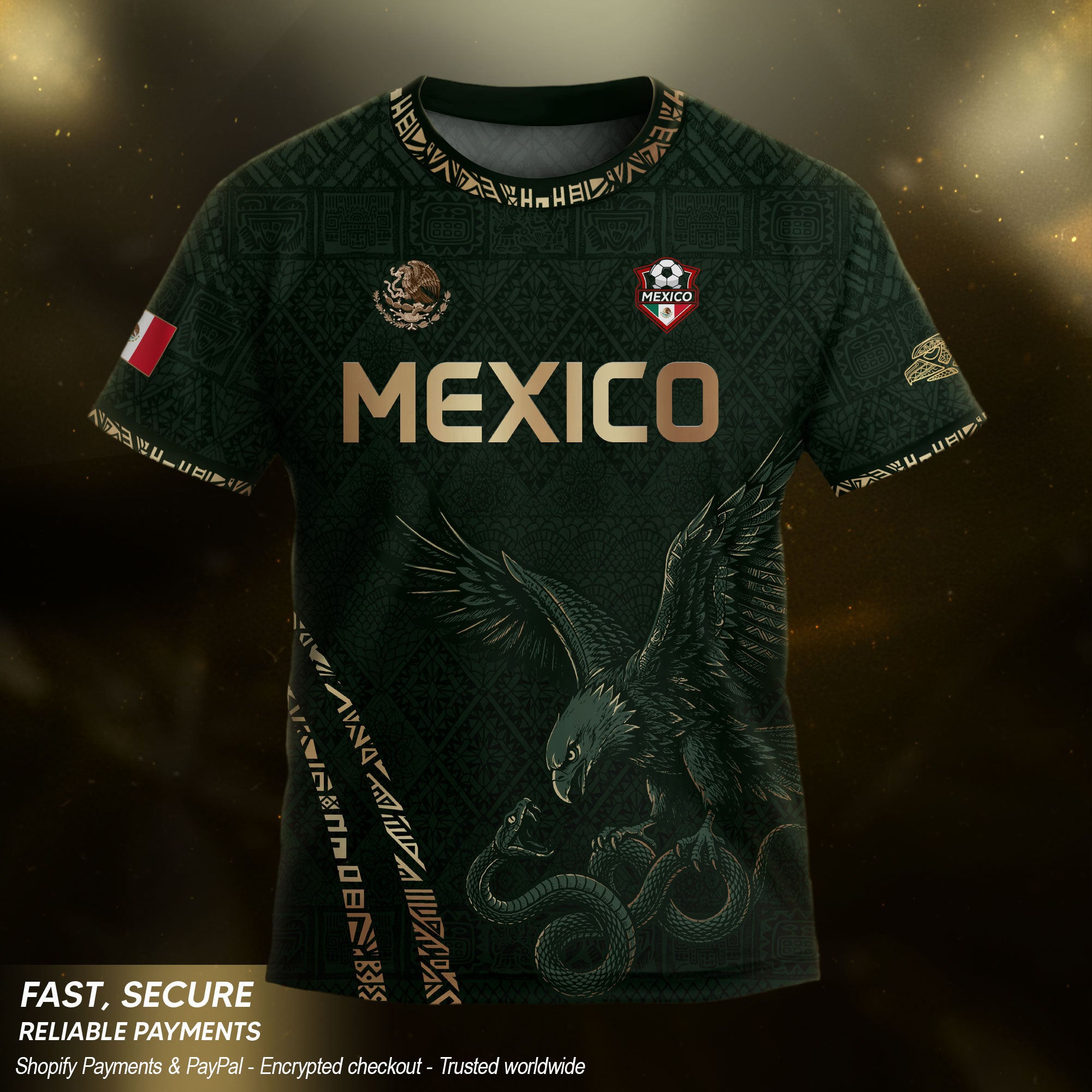 Mexico Soccer Jersey Kid Youth Aztec Eagle Dark Green Football Shirt Gift