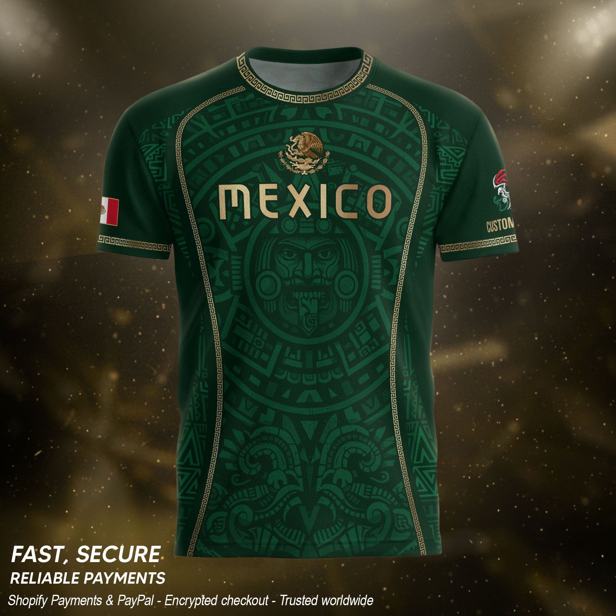 Custom Mexico Soccer Jersey Green Aztec Calendar Culture Men Mexican Football Shirt