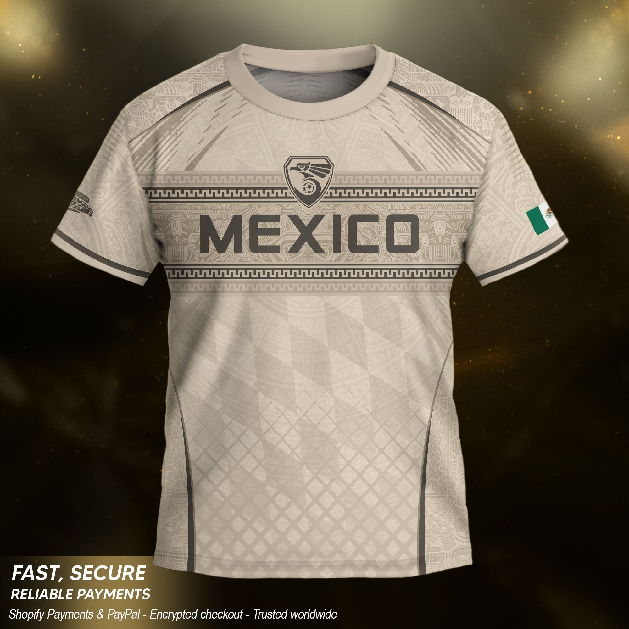 Camiseta de fútbol juvenil con estampado vertical del Águila Dorada Negra de México