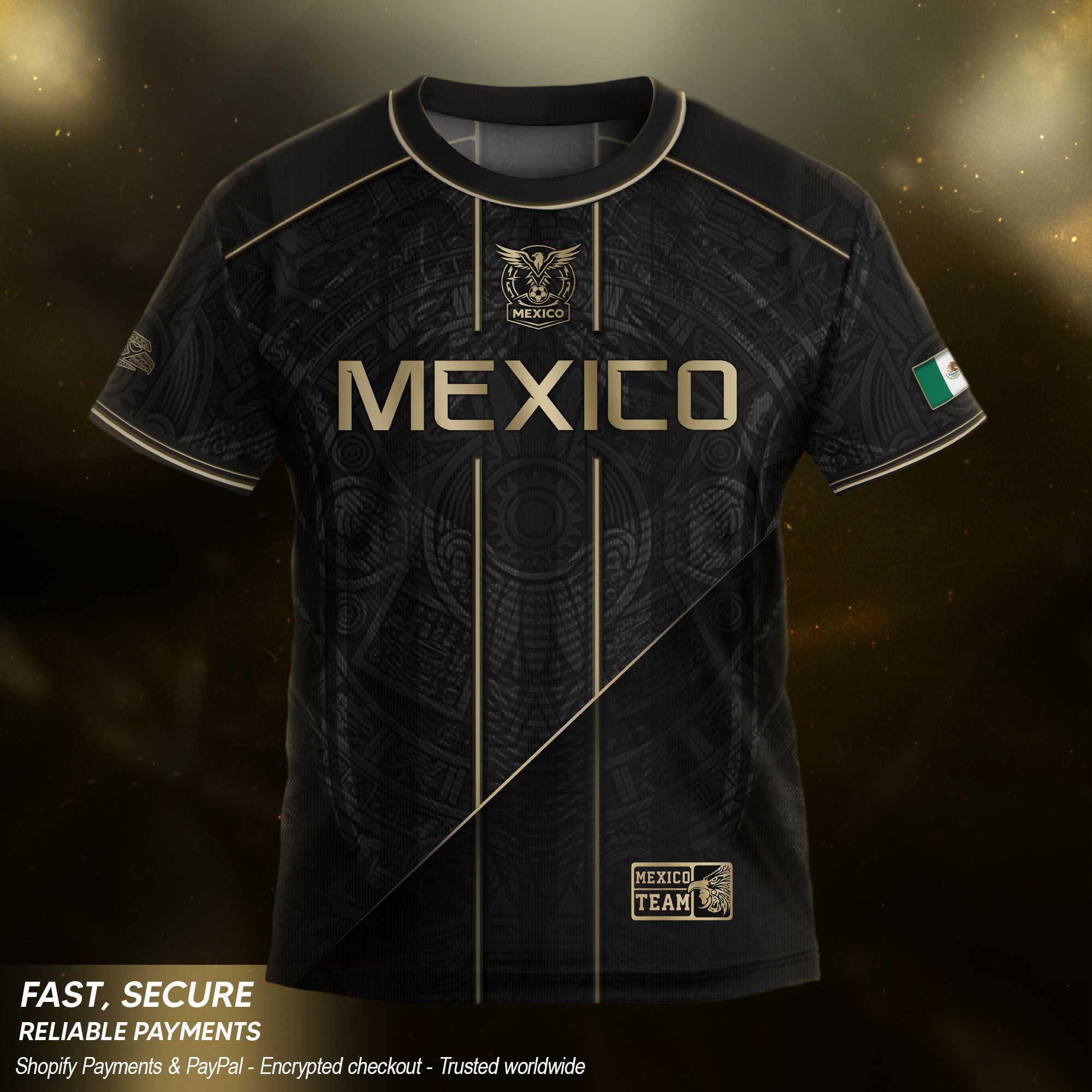 Camiseta de fútbol juvenil con estampado vertical del Águila Dorada Negra de México