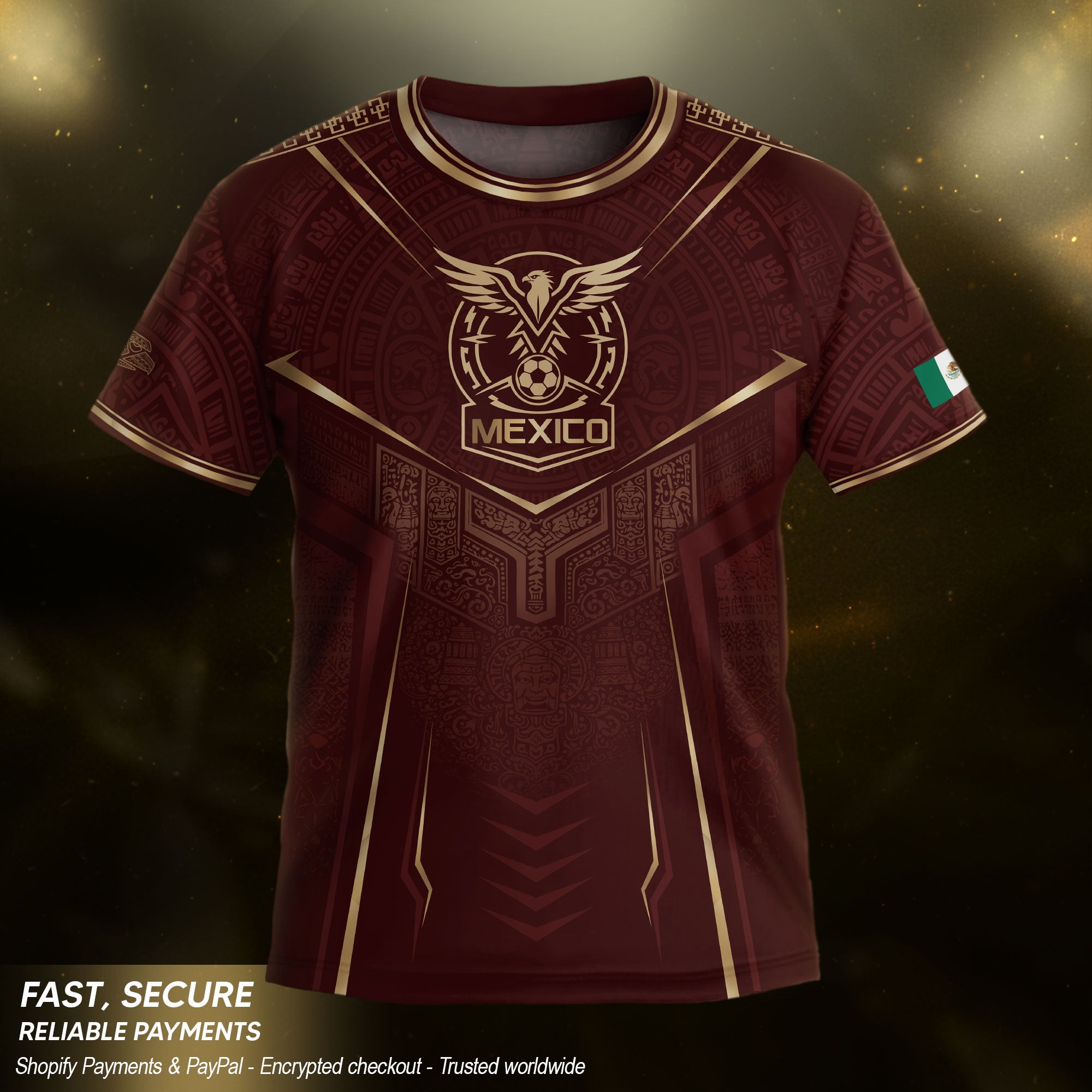 Retro Football Fan Apparel for Youth Mexico Soccer Jersey with Maroon Gold Eagle Design