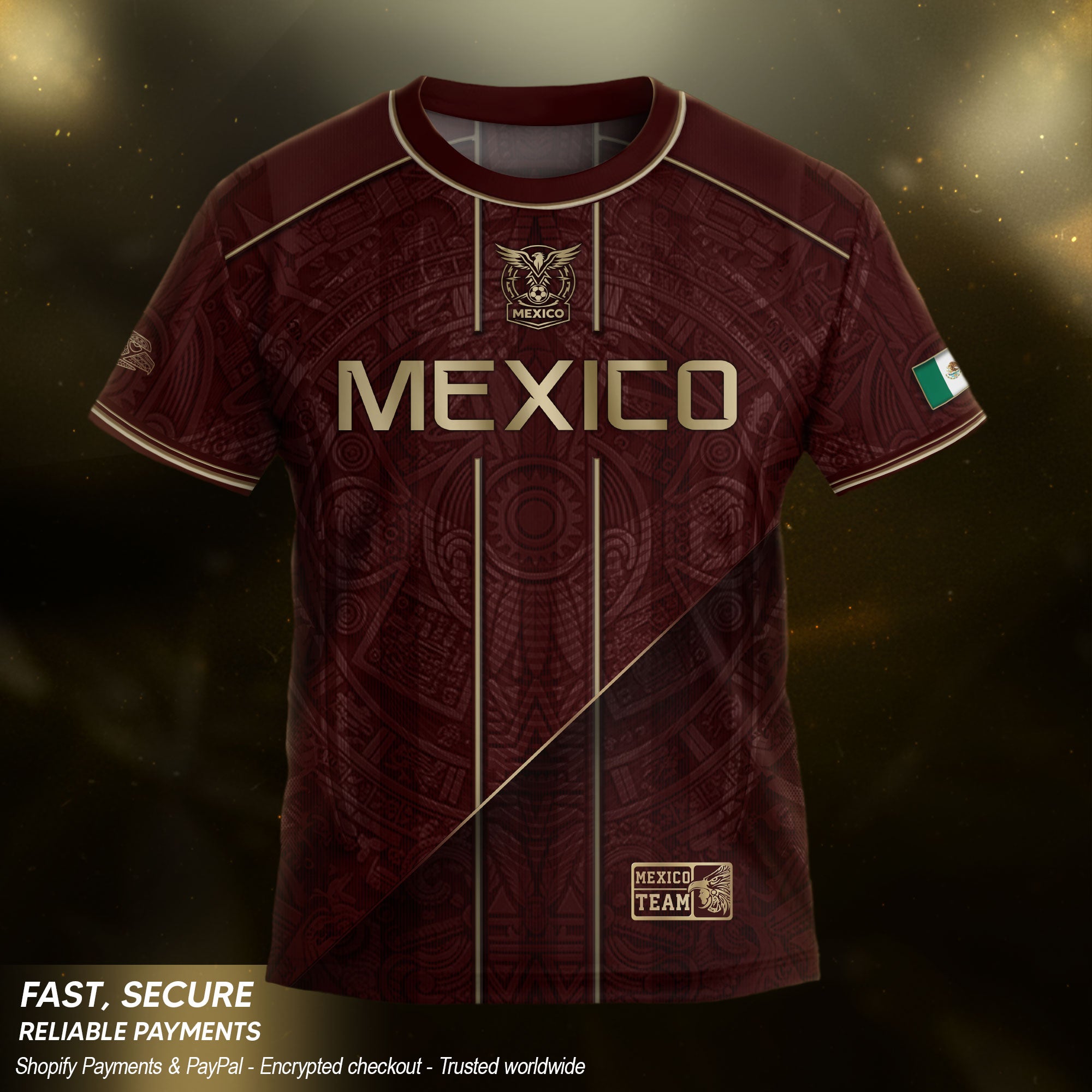 Camiseta de fútbol juvenil con estampado vertical del Águila Dorada Negra de México