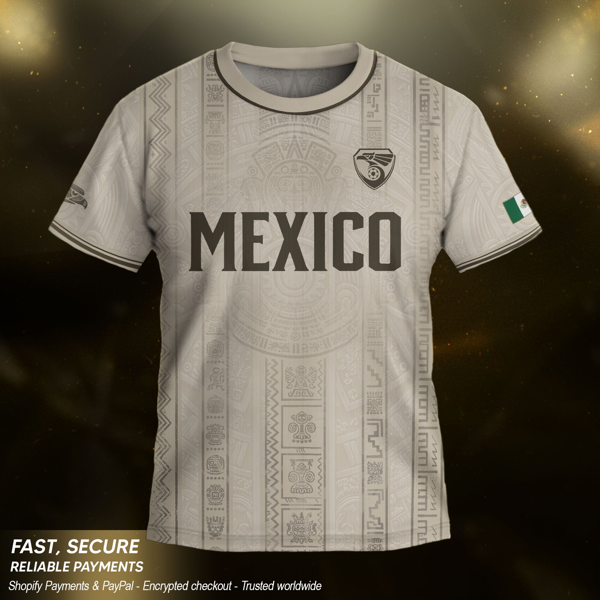 Camiseta de fútbol juvenil con estampado vertical del Águila Dorada Negra de México