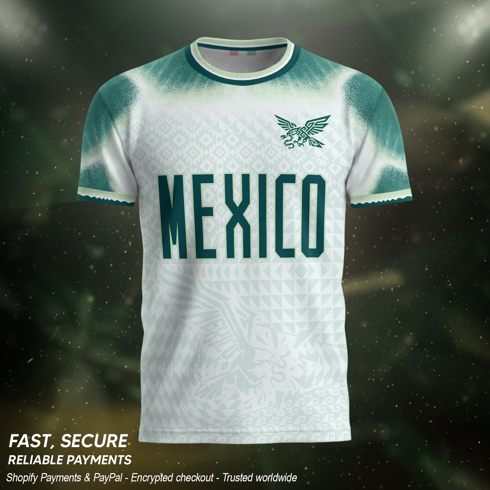 White Mexico Soccer Jersey Unique Graphic Print Breathable Fan Apparel Men Football Shirt