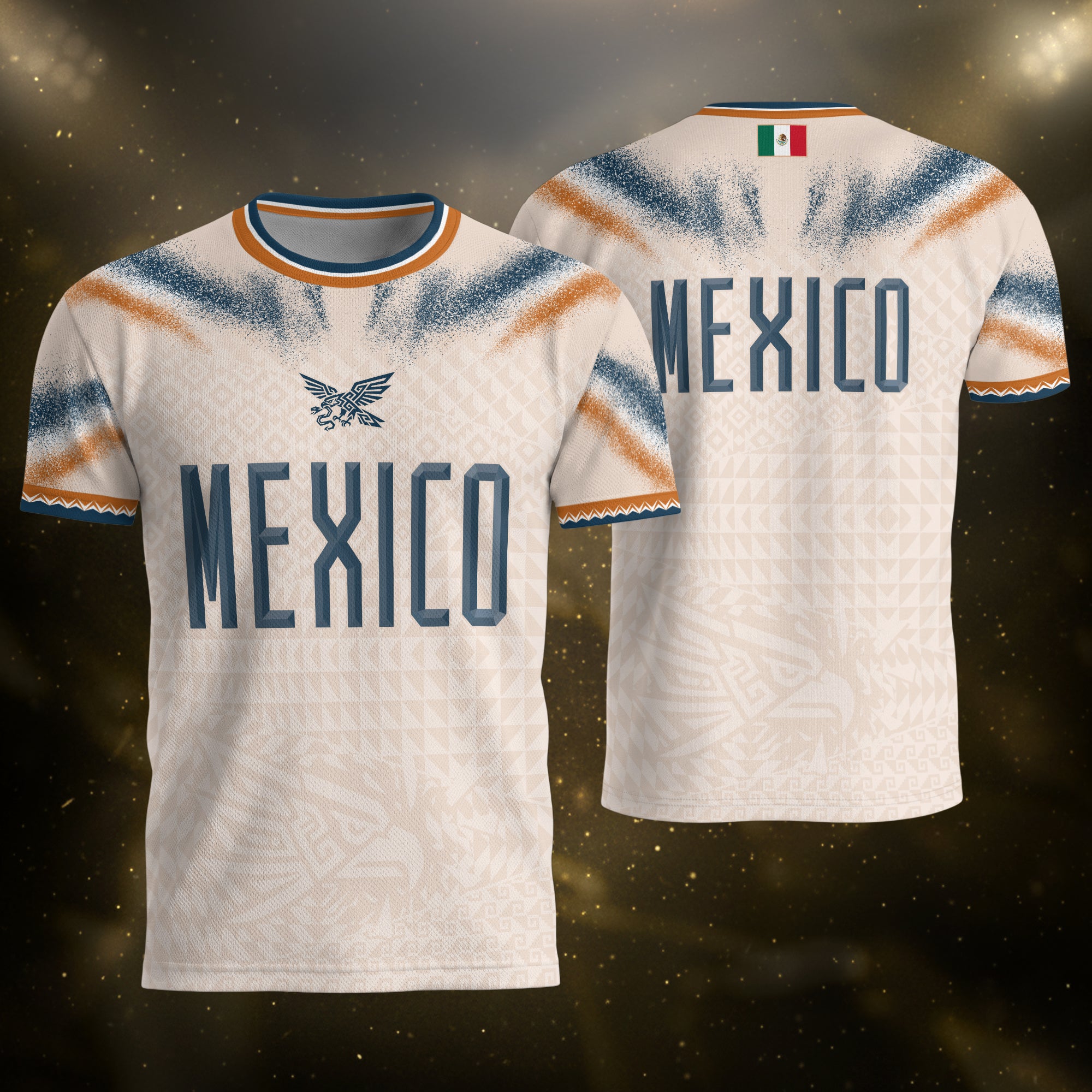 Mexico Soccer Shirt Beige Breathable Fabric Graphic Print Sport Training Jersey Tee