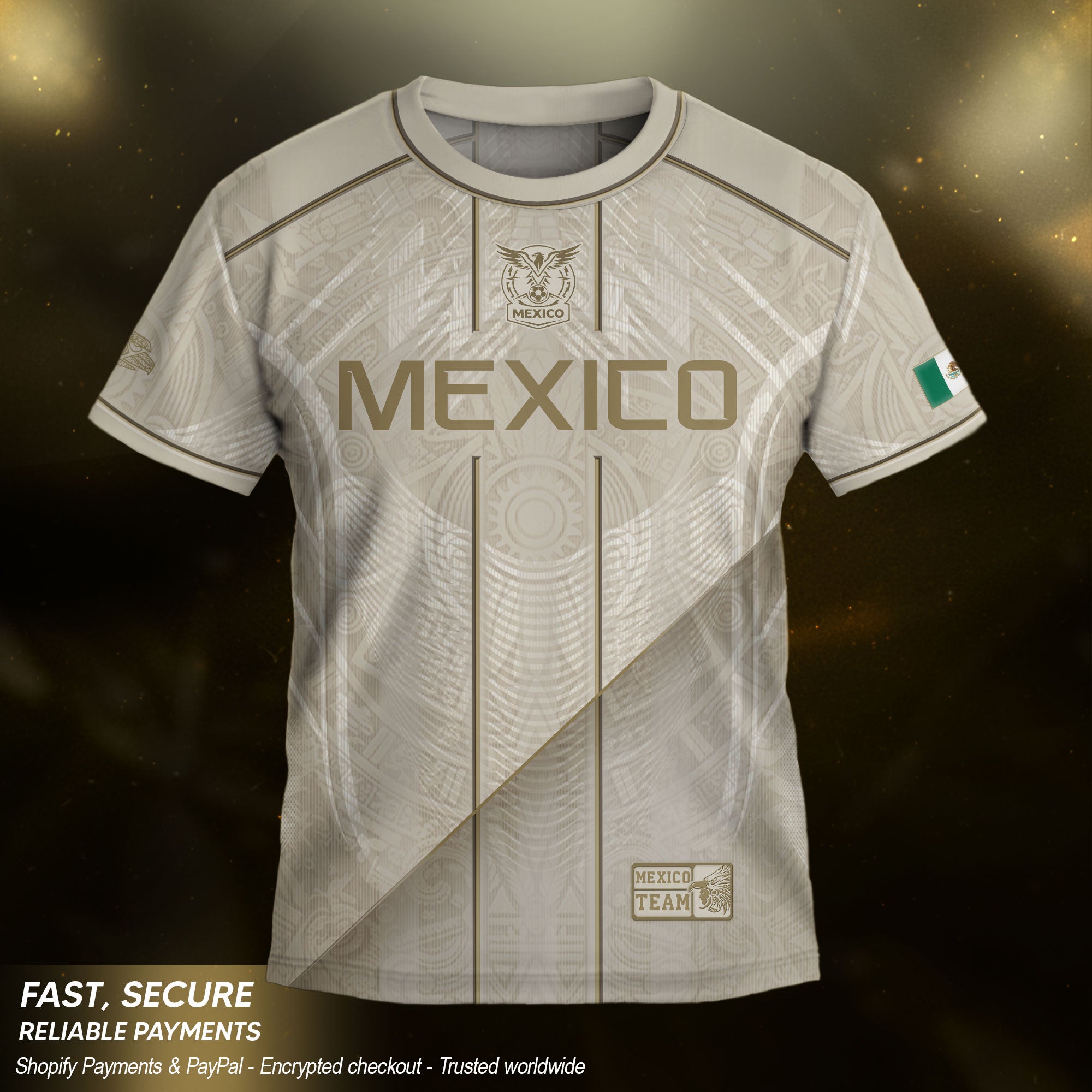 Camiseta de fútbol juvenil con estampado vertical del Águila Dorada Negra de México