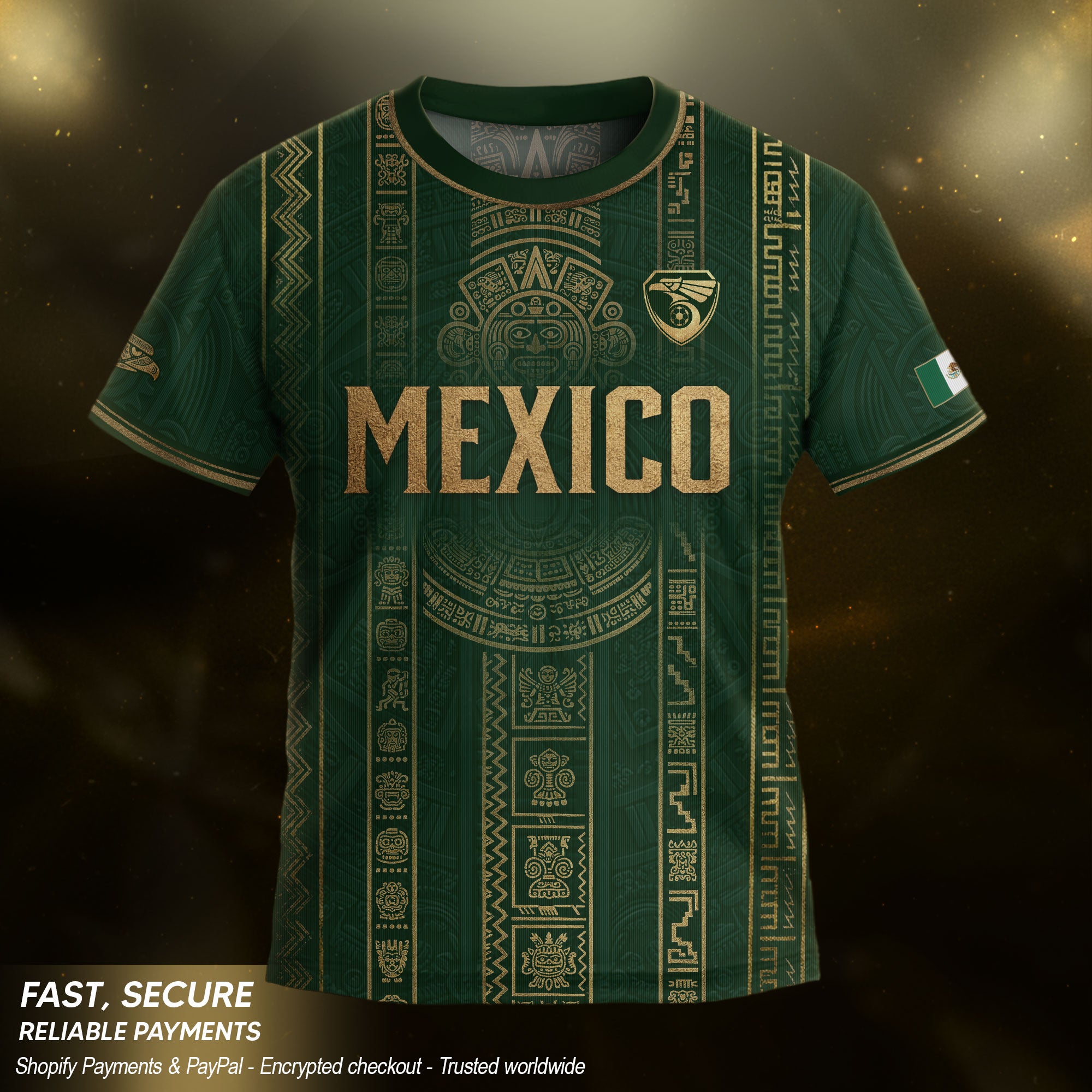 Camiseta de fútbol juvenil con estampado vertical del Águila Dorada Negra de México
