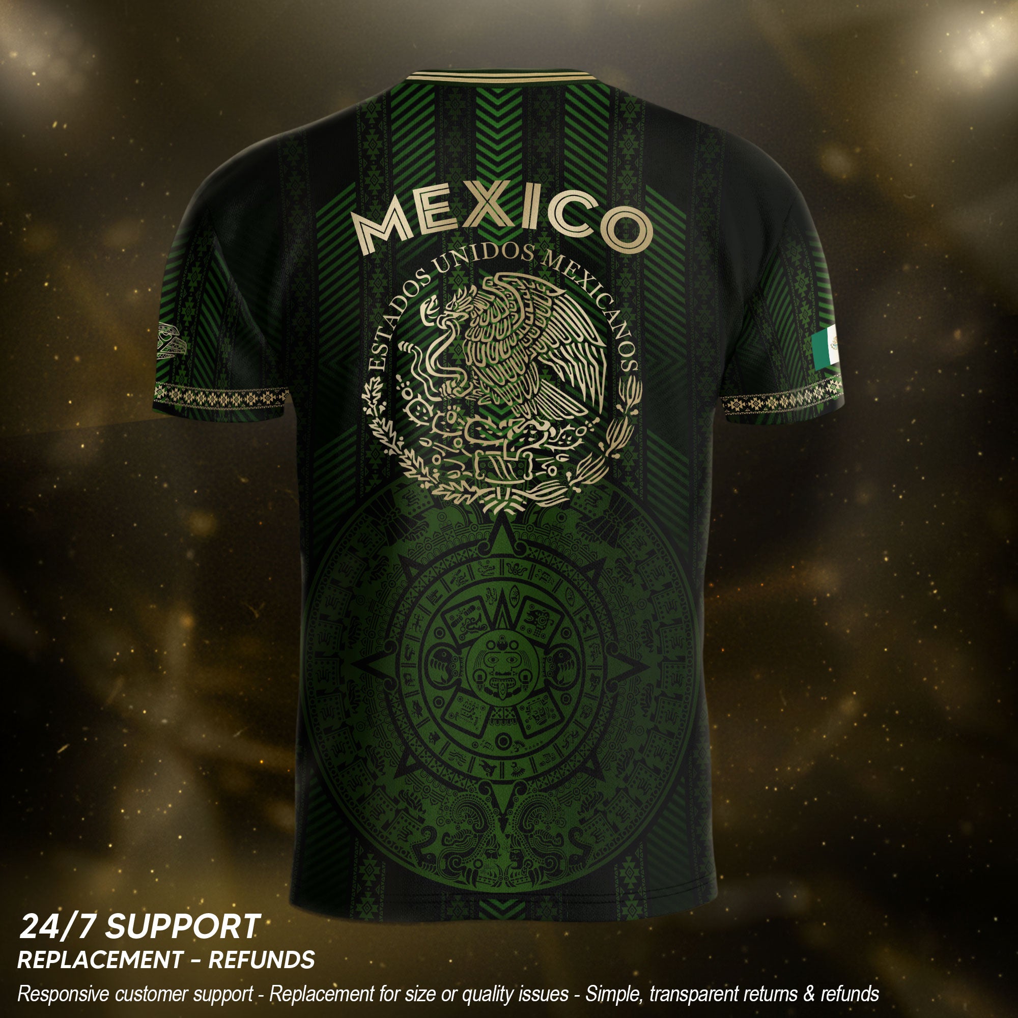 Mexico Green Soccer Jersey with Golden Aztec Calendar and Eagle Crest