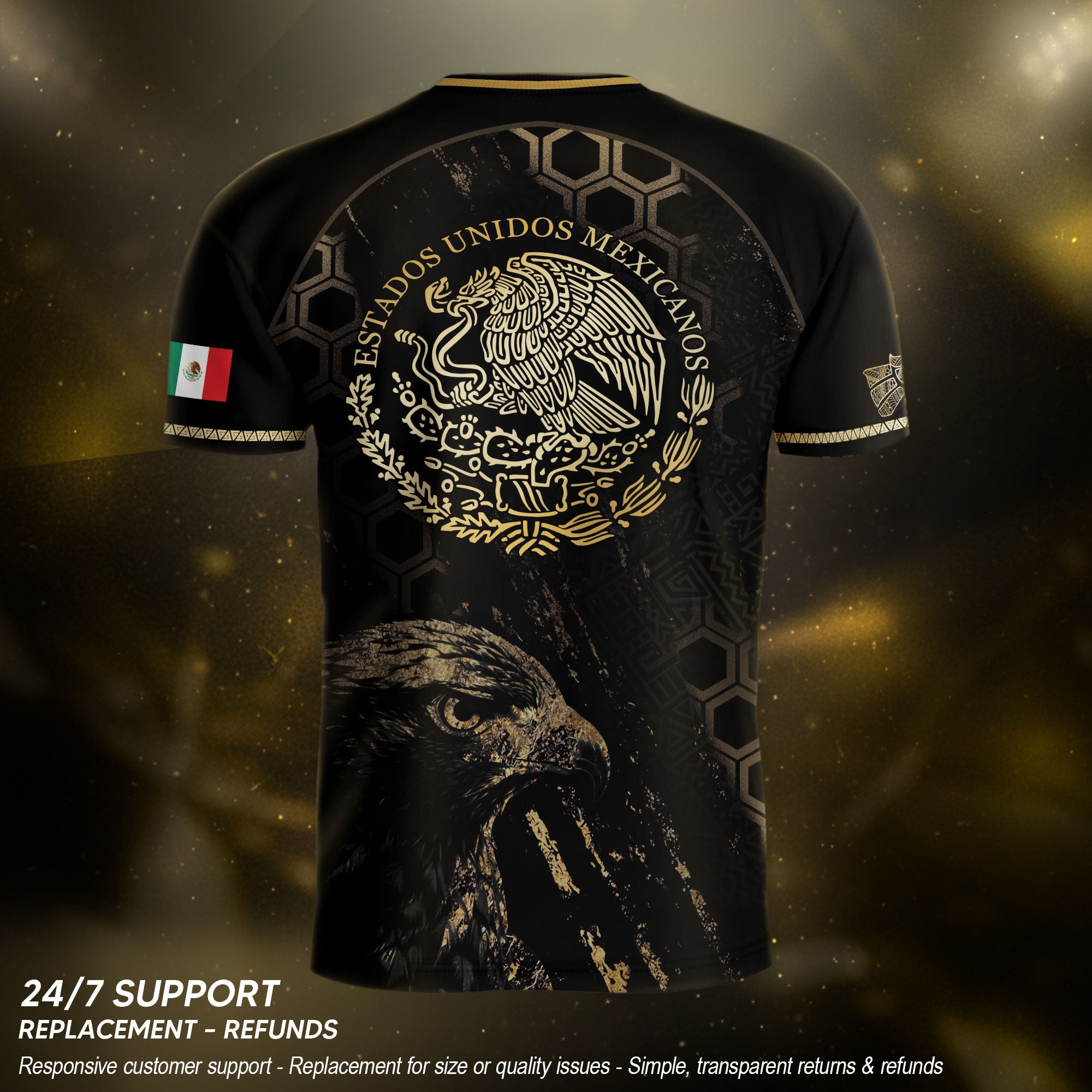 Mexico Heritage Orgullo Mexicano Black Gold Eagle Hexagon Pattern Soccer Jersey