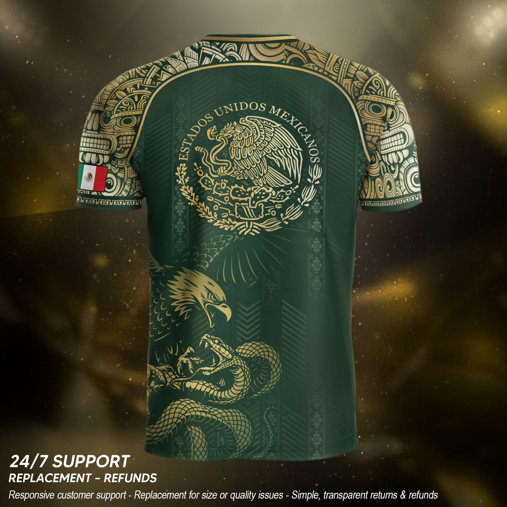 Mexico Heritage Green Gold Eagle Fighting Snake Mythological Soccer Jersey