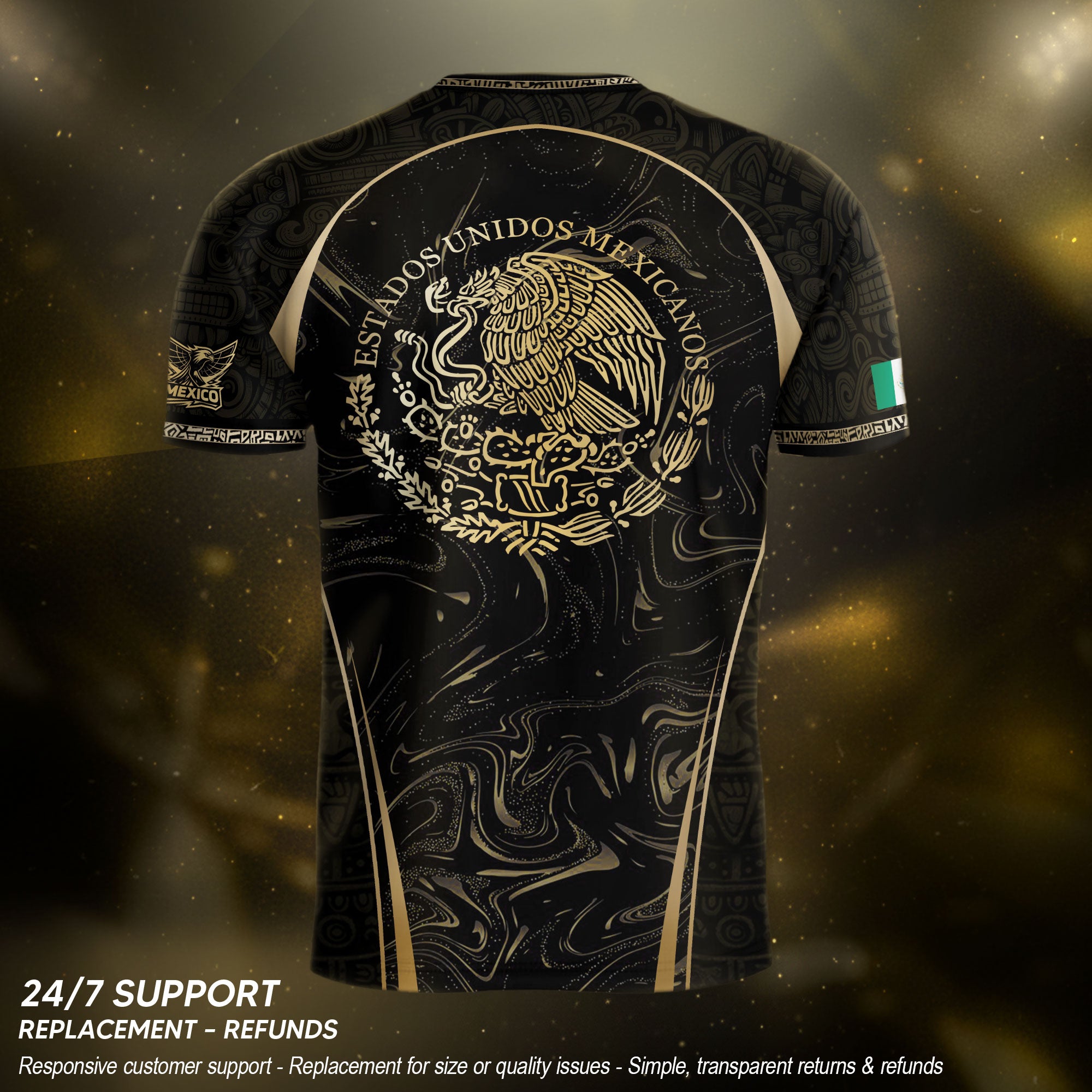 Mexico Coat of Arms Black Gold Aztec Eagle Warrior Heritage Soccer Jersey