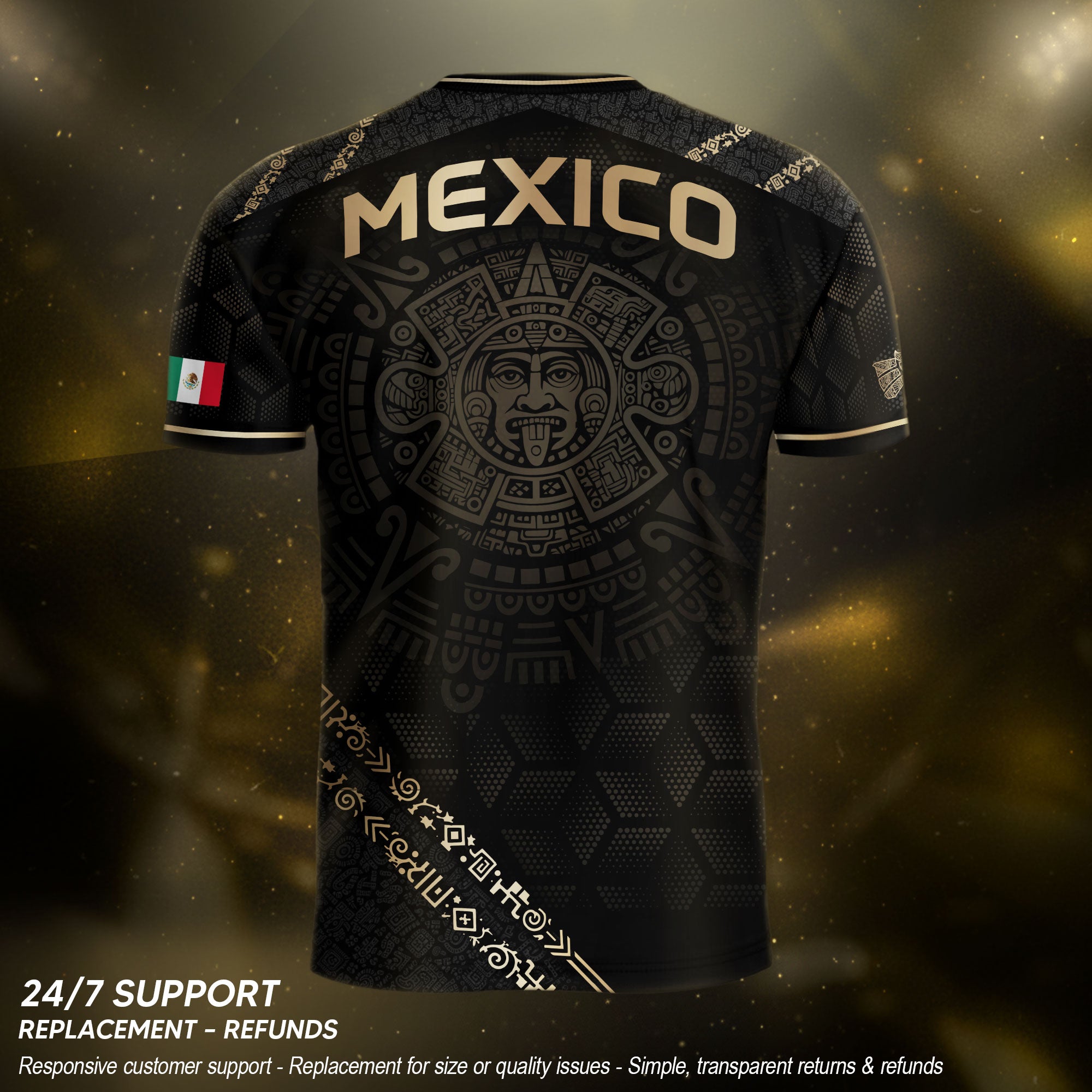 Mexico Heritage Orgullo Mexicano Black Gold Detailed Map Hexagon Pattern Soccer Jersey