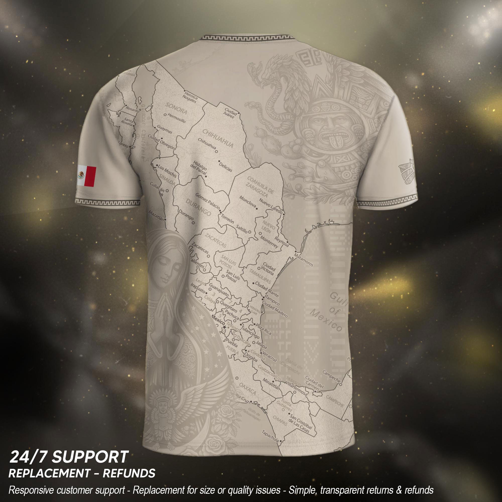 Mexico Heritage Beige Country Map Aztec Calendar Pride Graphic Soccer Jersey