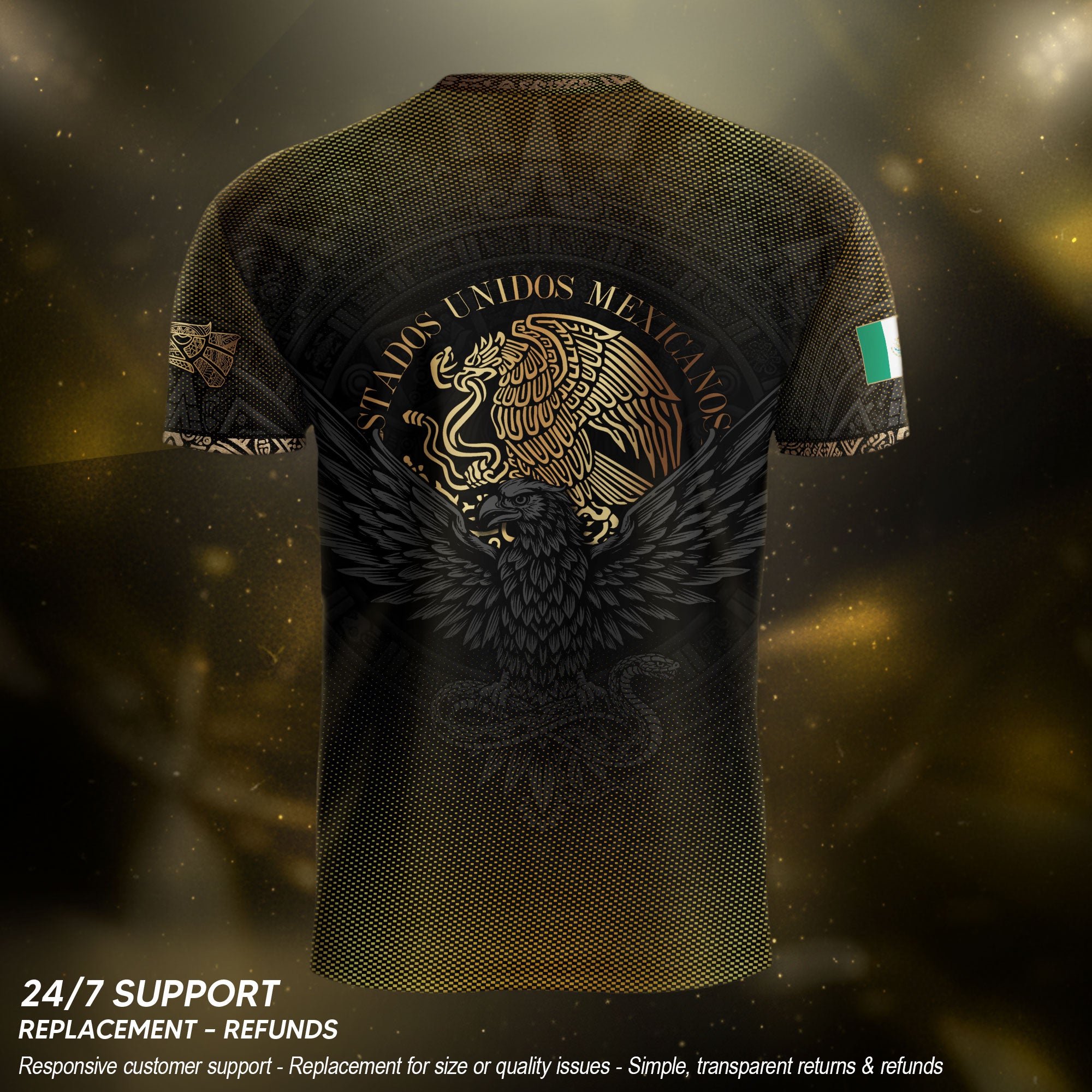 Mexico Heritage Orgullo Mexicano Black Gold Eagle Gradient Aztec Calendar Soccer Jersey