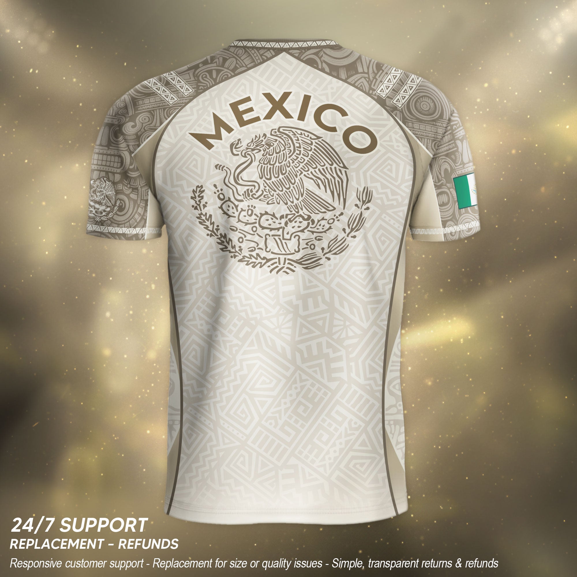 Mexico Beige Aztec Eagle Snake Heritage Soccer Jersey Mexican Pride Design