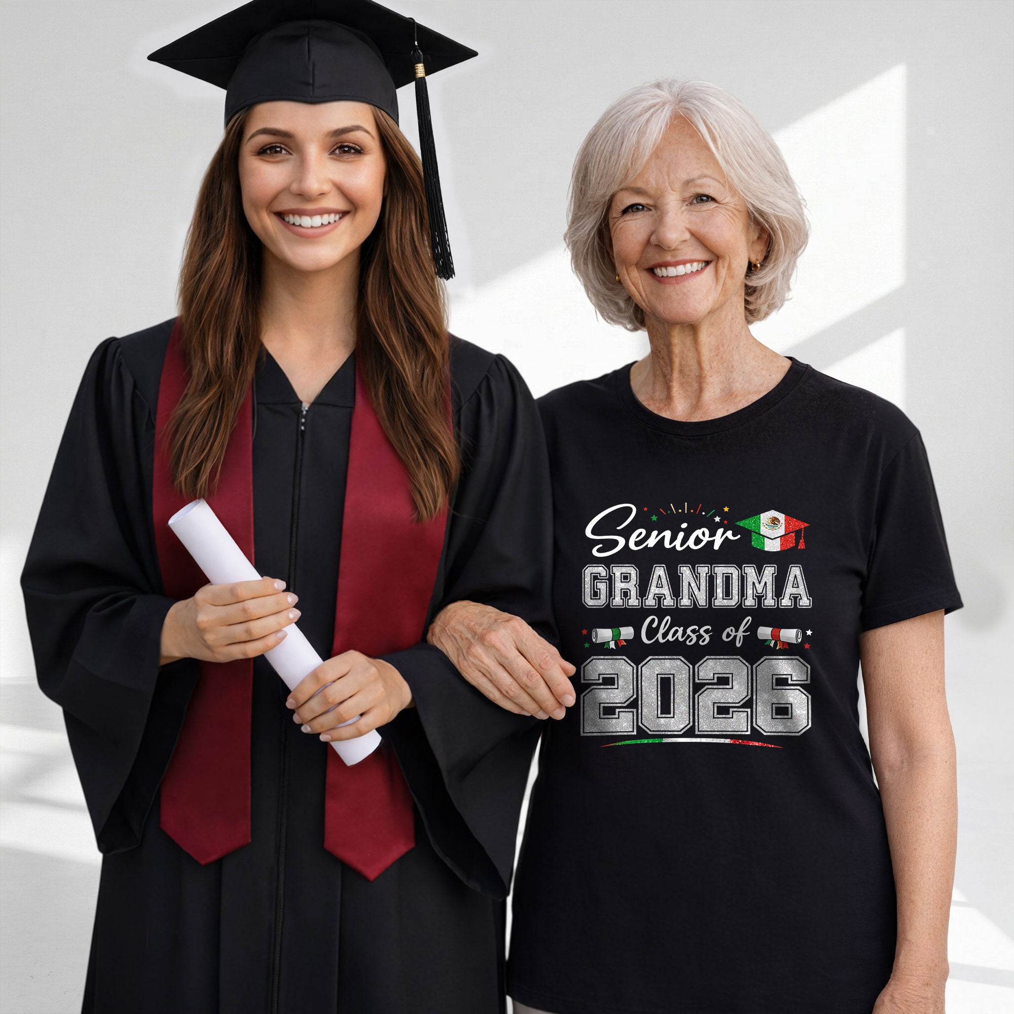 Senior Family 2026 Mexico Flag Shirt - Proud Mexican Graduate Silver Glitter Tee
