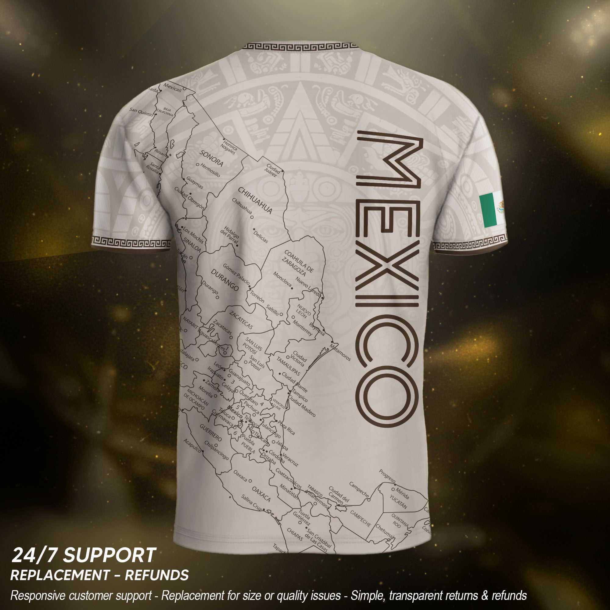 Mexico Soccer Jersey White Map Aztec Heritage Design - Mexico National Team Fan Gift Shirt