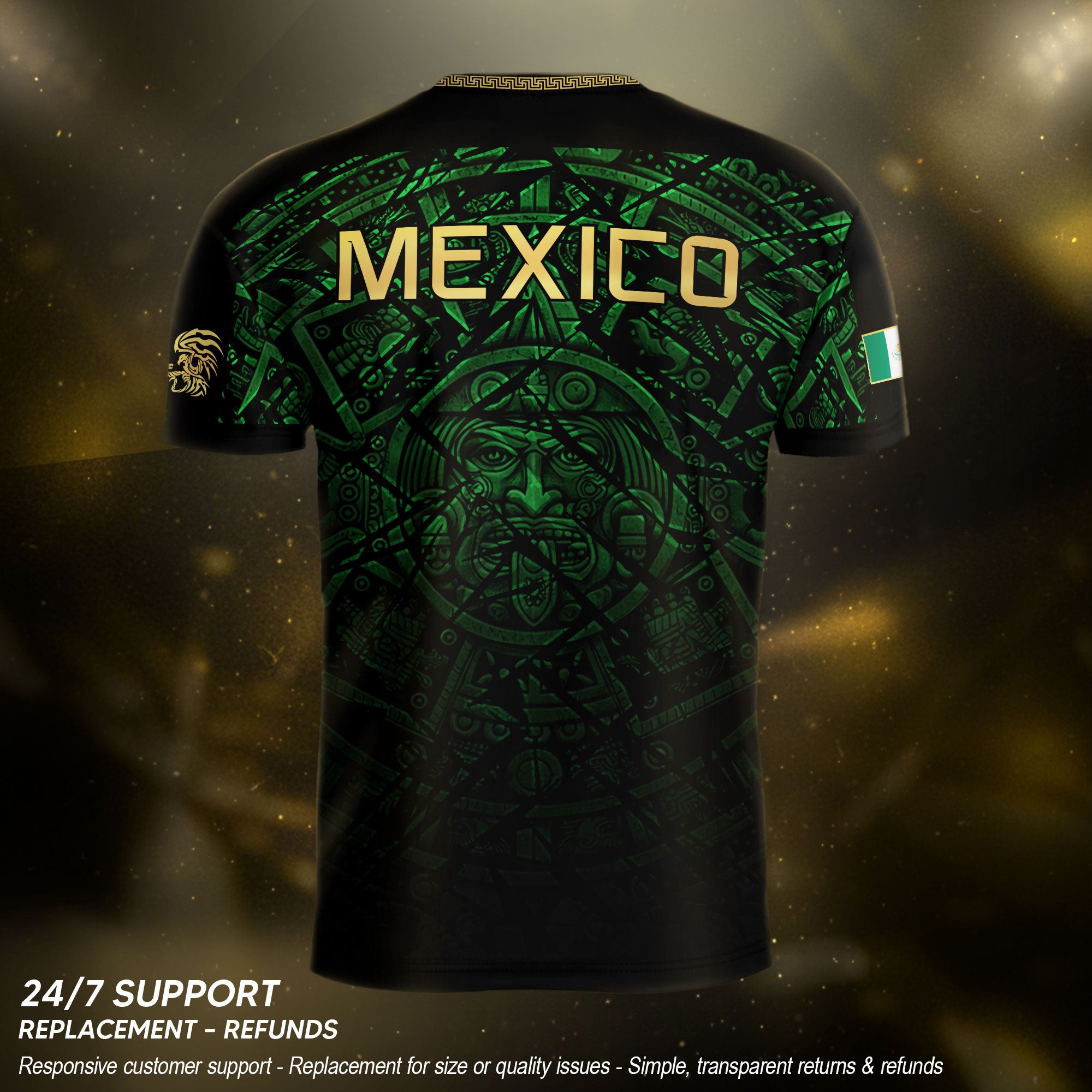 Mexico Soccer Jersey Green Black Aztec Sun Stone - Mexico Fan Heritage Style Shirt For Men, For Women