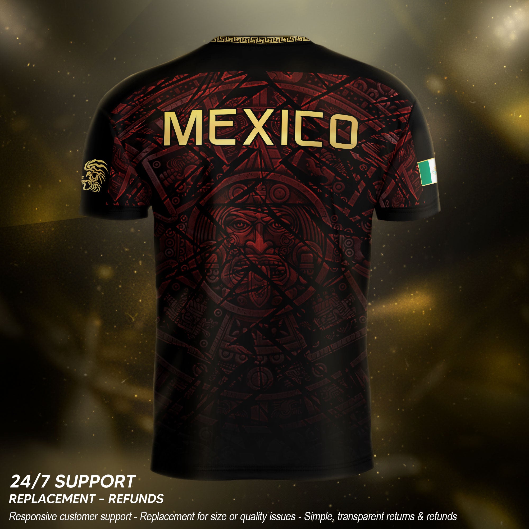 Mexico Football Jersey Maroon Gold Aztec Style – Breathable Shirt for Soccer Fans