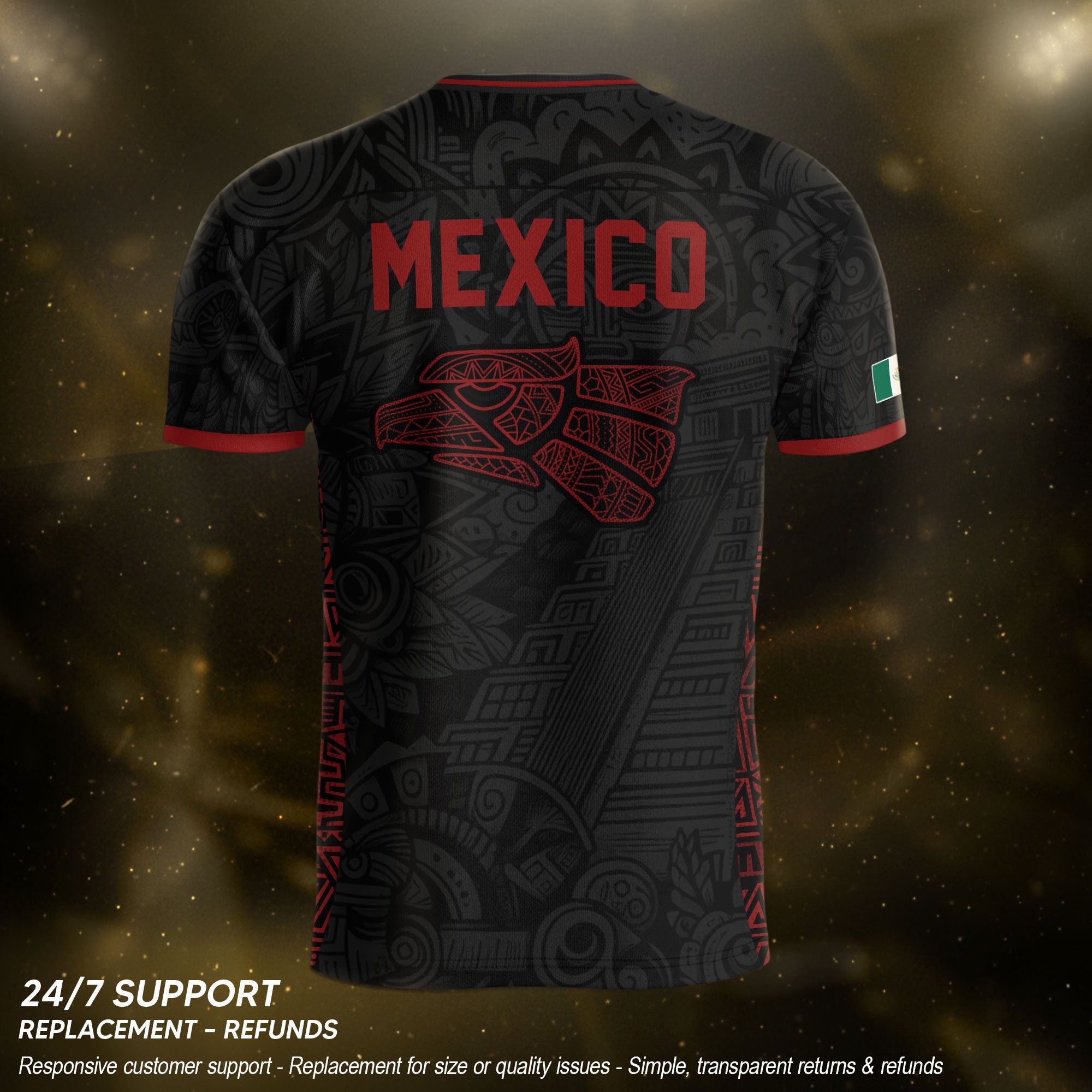 Mexico Soccer Jersey Men Black Red Aztec Cross Warrior Mexican Football Shirt