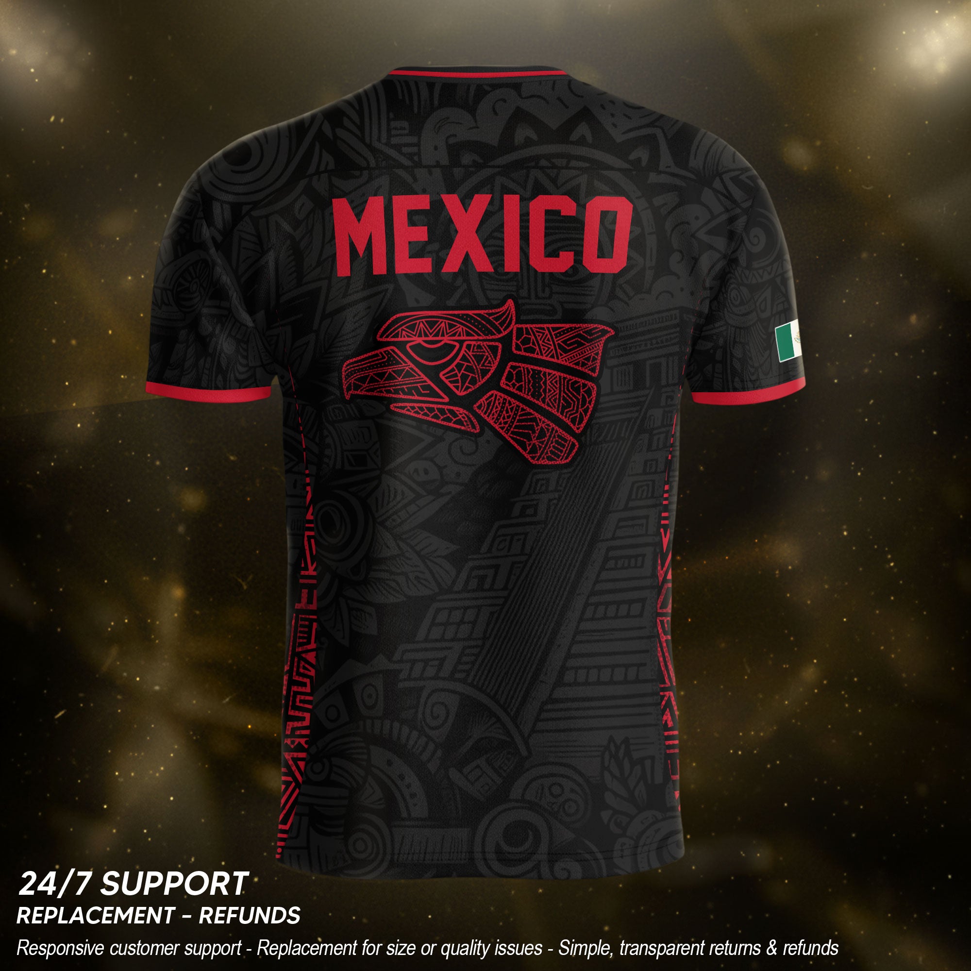 Mexico Soccer Jersey Men Black Red Aztec Cross Warrior Mexican Football Shirt