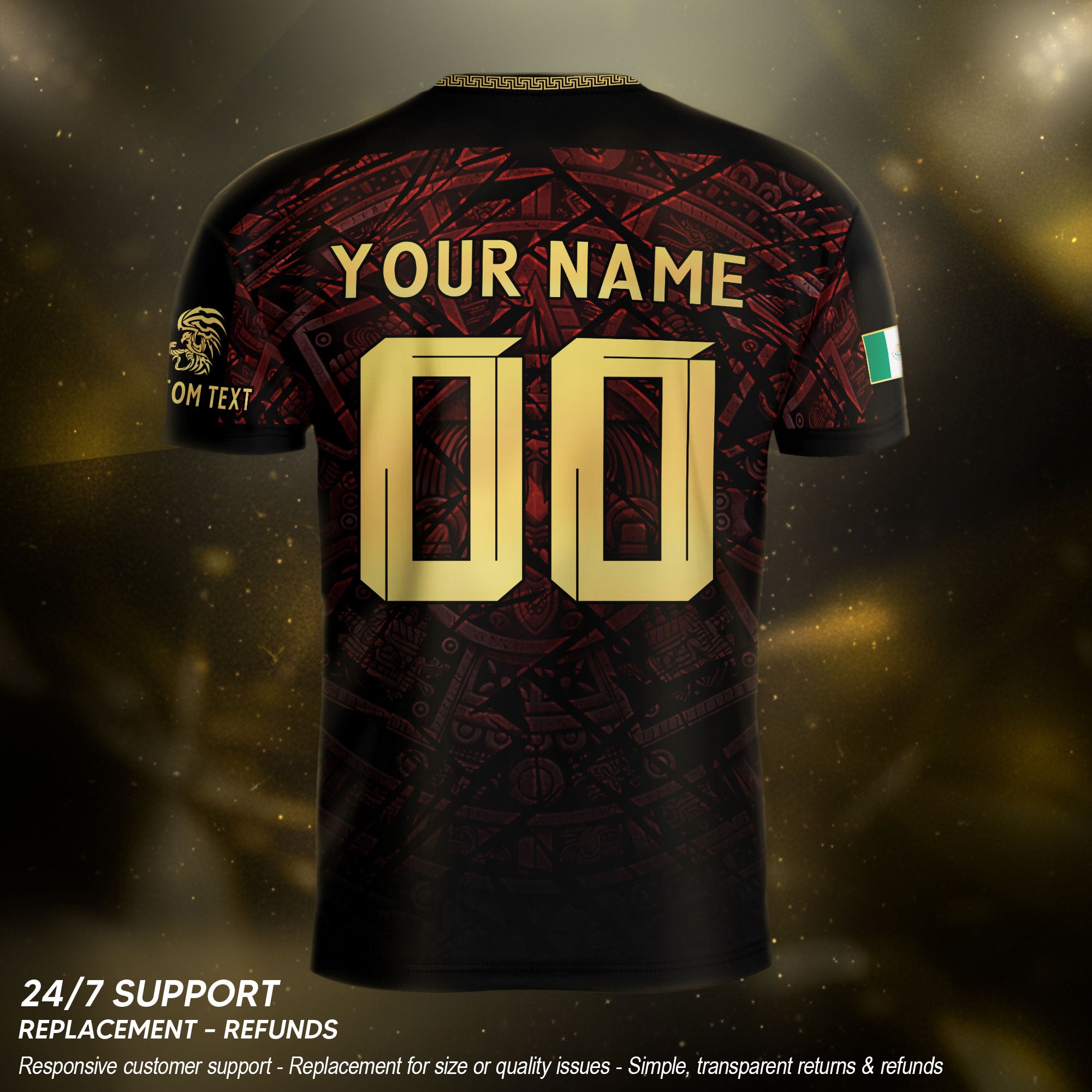 Custom Mexico Soccer Jersey – Maroon Black Aztec Heritage Pattern Personalized Football Shirt
