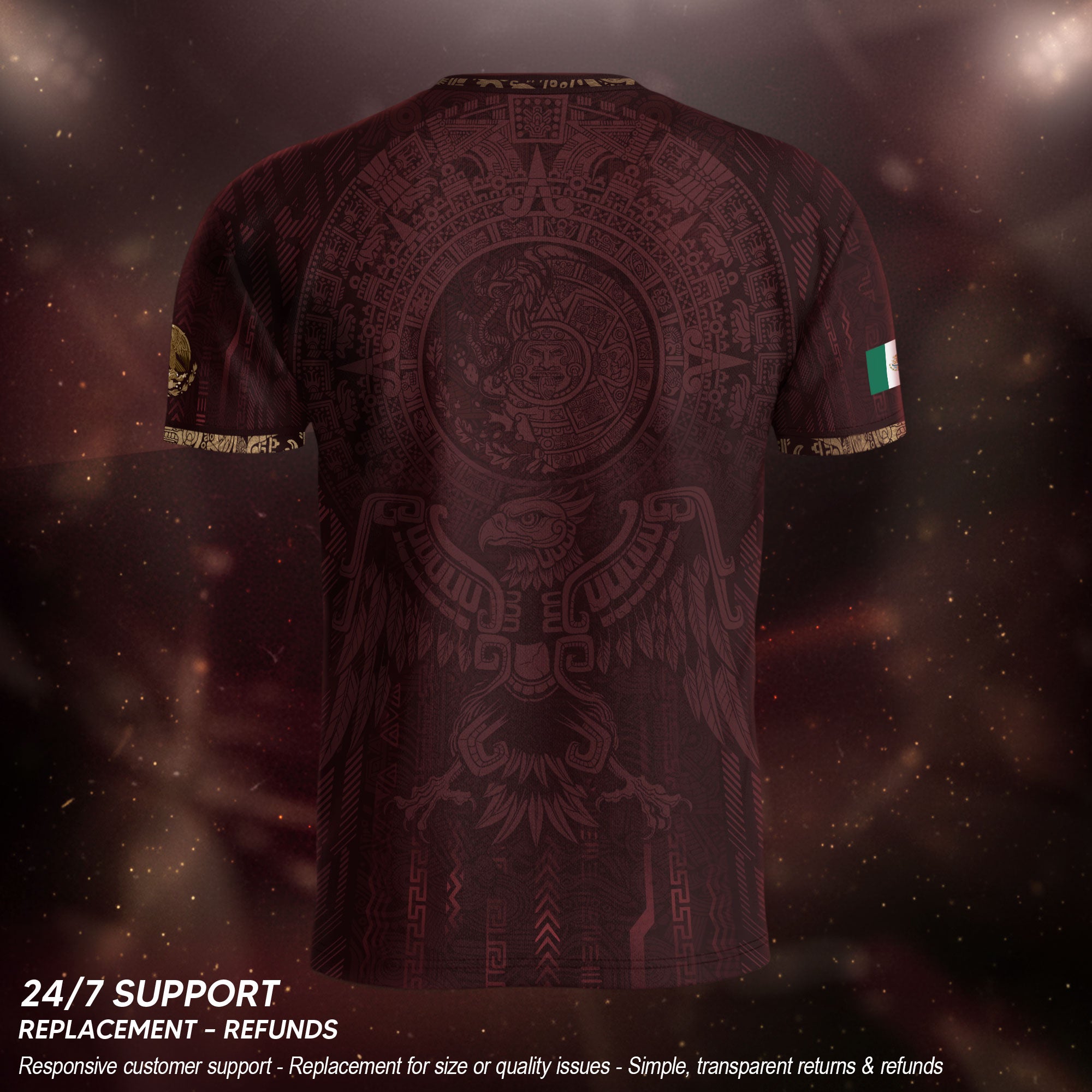 Camiseta de fútbol premium con emblema de águila azteca verde y dorado de México