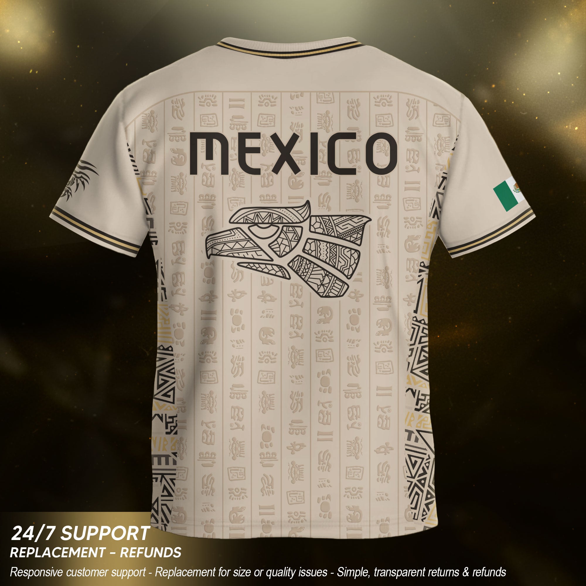 Mexico Kids Soccer Jersey Vintage Mayan Pattern Cream Toddler Sportswear Shirt