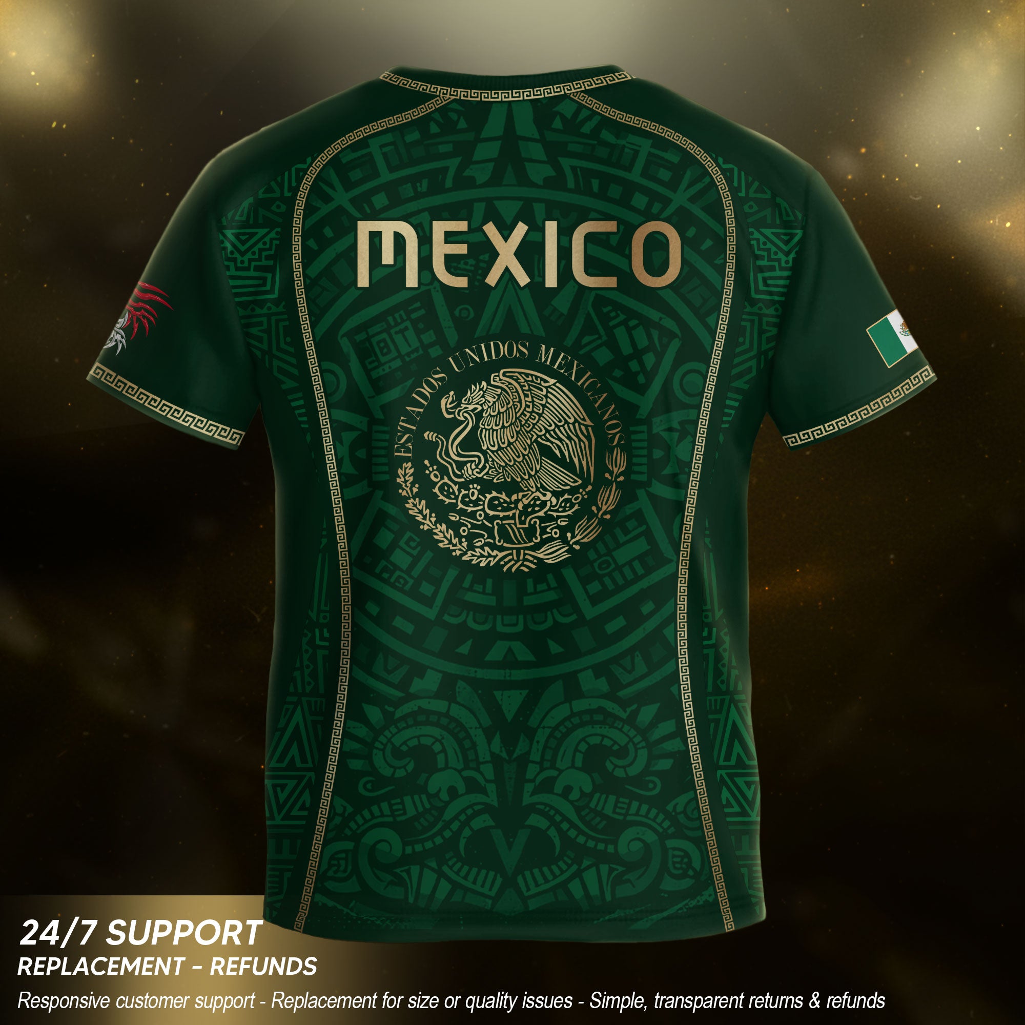 Camiseta de fútbol juvenil con estampado vertical del Águila Dorada Negra de México
