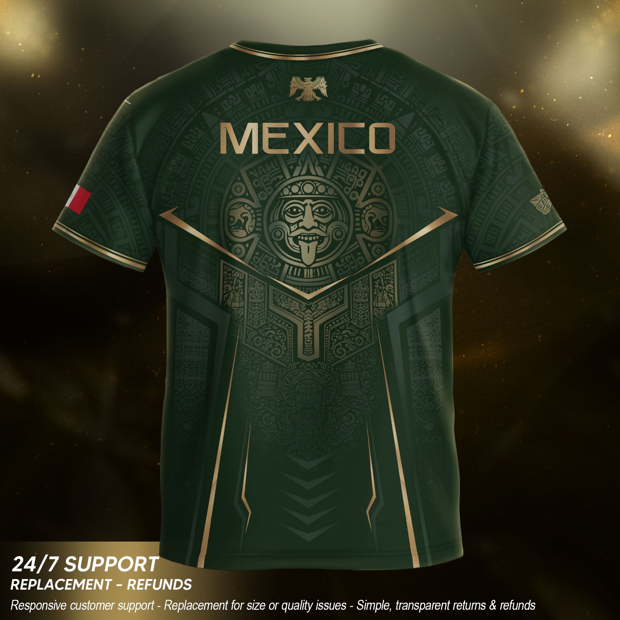 Mexico Soccer Jersey Youth Green Gold Eagle Shield Warrior Culture Print Football Shirt