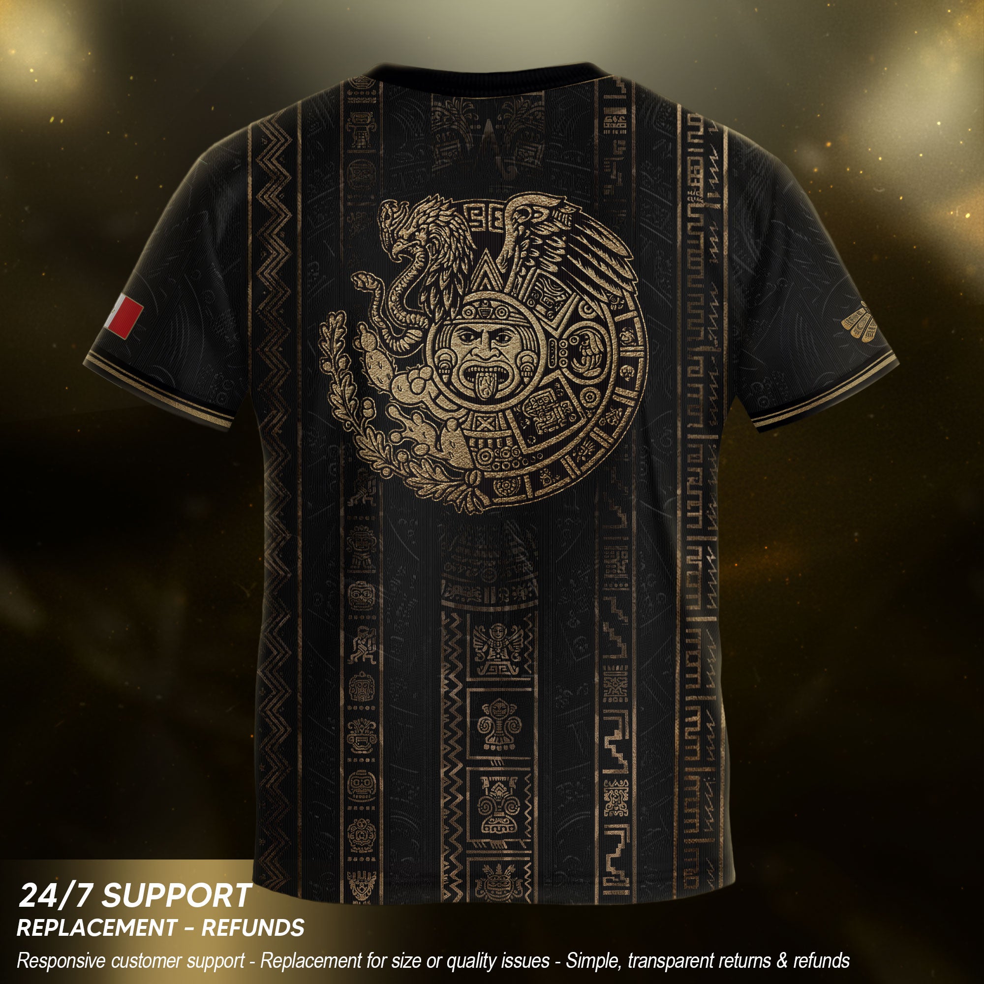 Mexico Soccer Jersey Youth Black Aztec Calendar Sun Stone Heritage Football Shirt Set