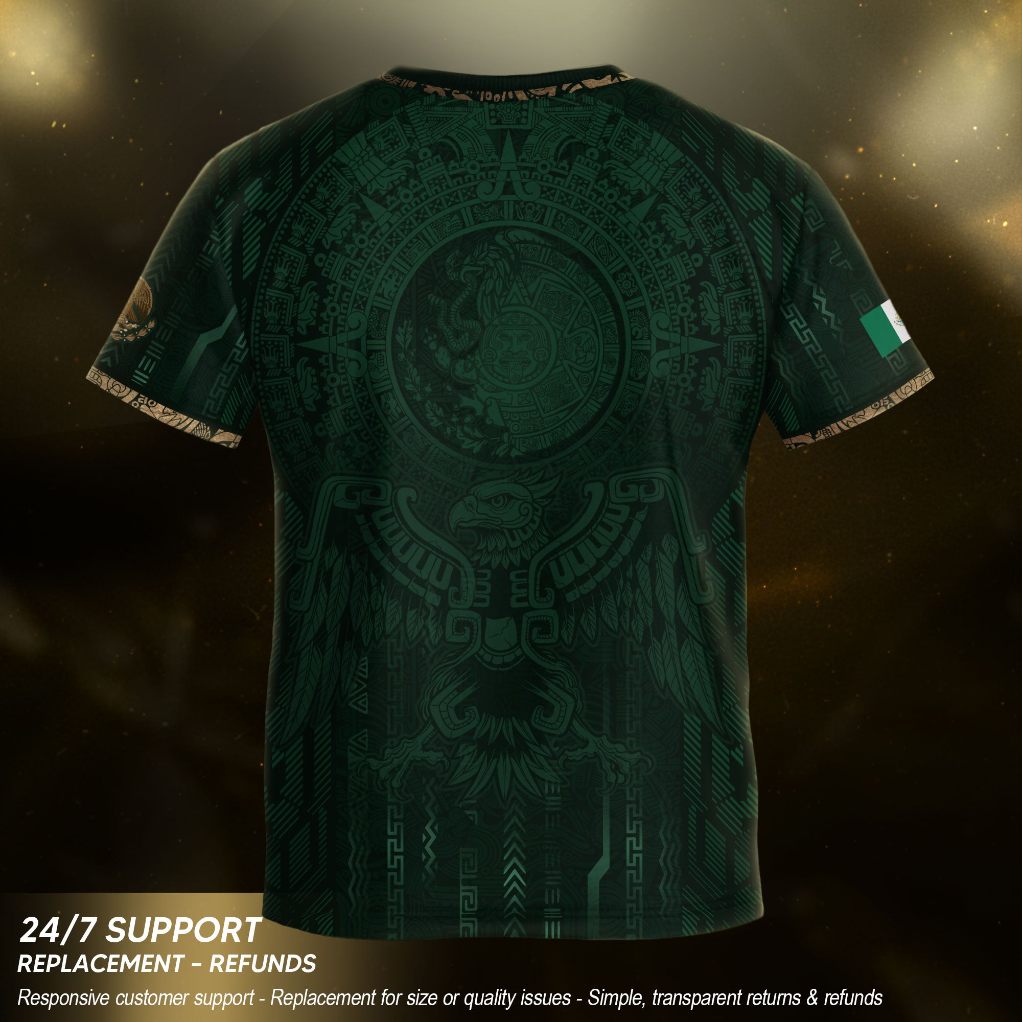 Mexico Soccer Jersey Kid Youth Aztec Calendar Green Football Shirt Tee Gift