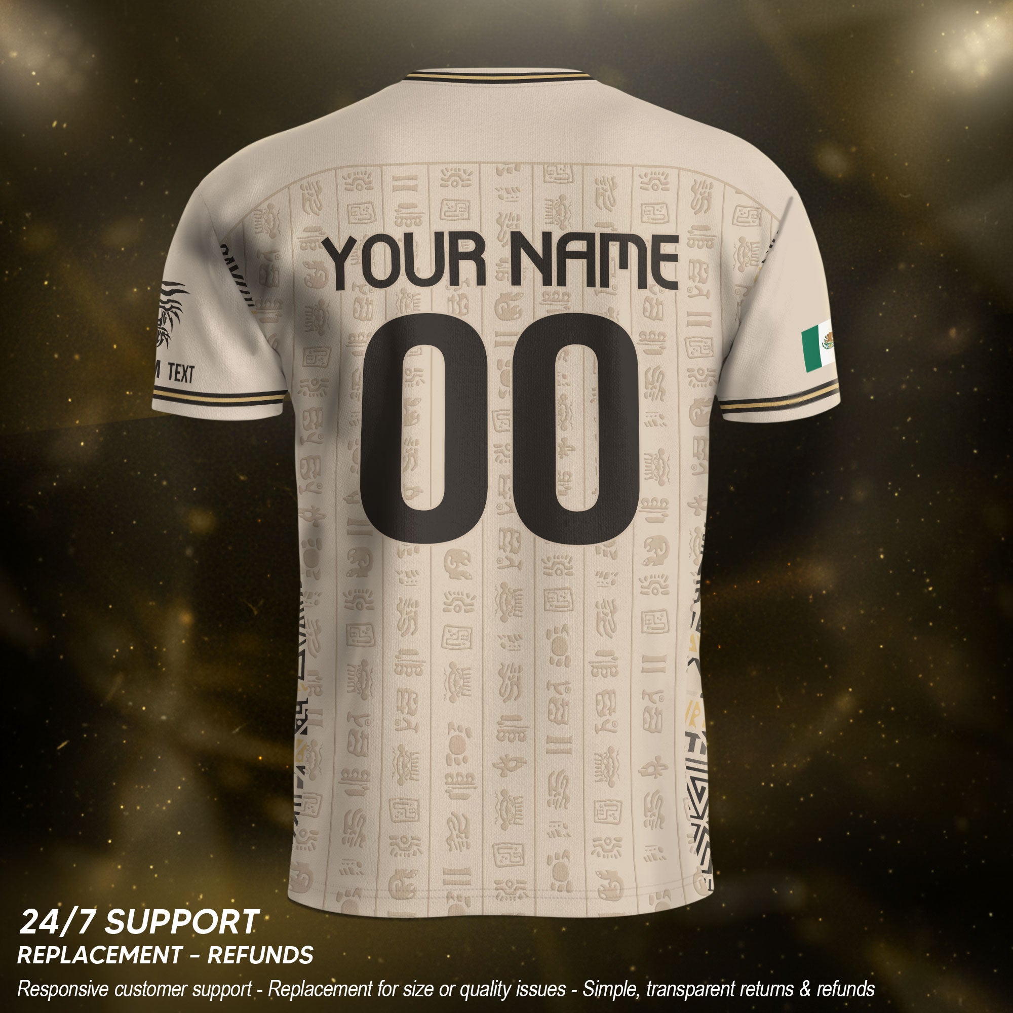 Custom Mexico Soccer Jersey Sand Mayan Glyphs Culture Men Mexican Football Shirt
