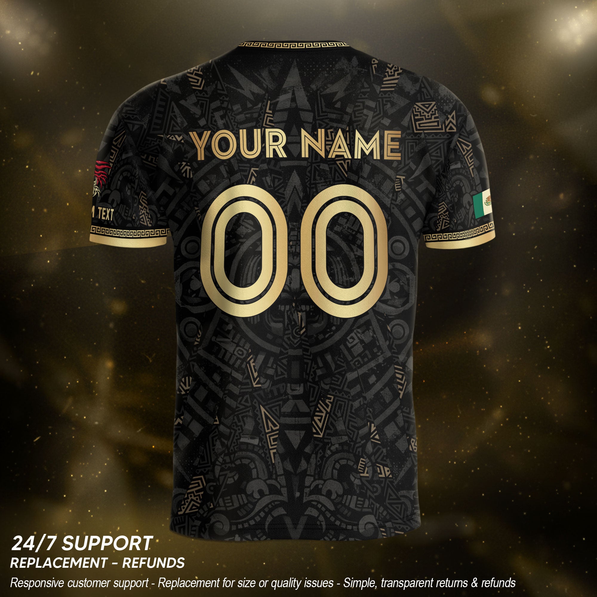 Personalized Mexico Soccer Jersey Black Aztec Calendar Men Mexican Football Shirt Flag