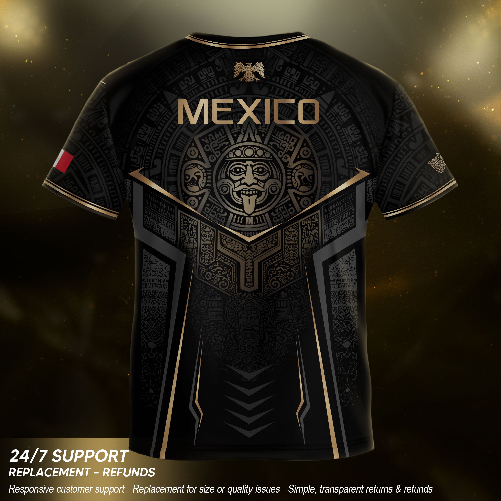 Mexico Youth Soccer Jersey Set Aztec Graphic Kids Football Uniform Black Gold Sportswear